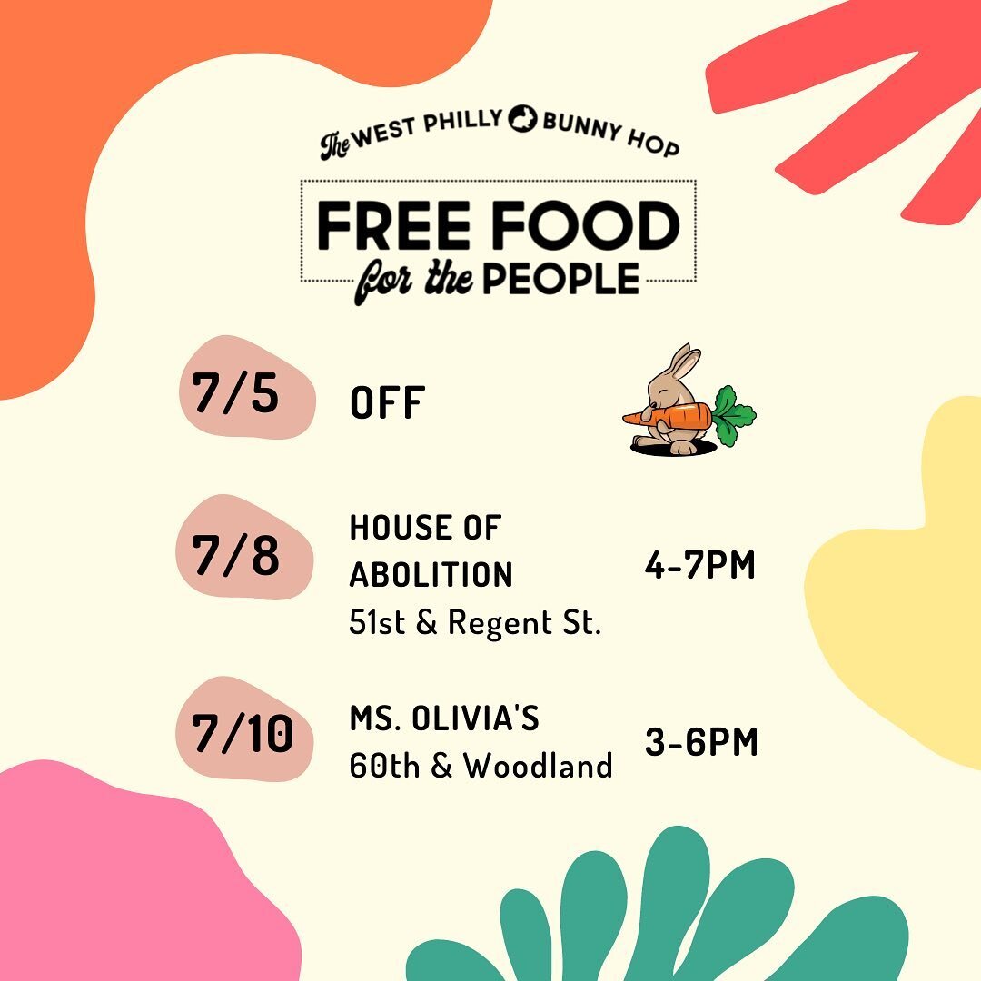 This week&rsquo;s distros!
☀️ 7/5 - OFF (cuz even Bunnies need rest)
☀️ 7/8 House of Abolition 4-7pm
☀️ 7/10 Ms. Olivia&rsquo;s 3-6pm

#freefood #mutualaid #communityfridge #stayfed