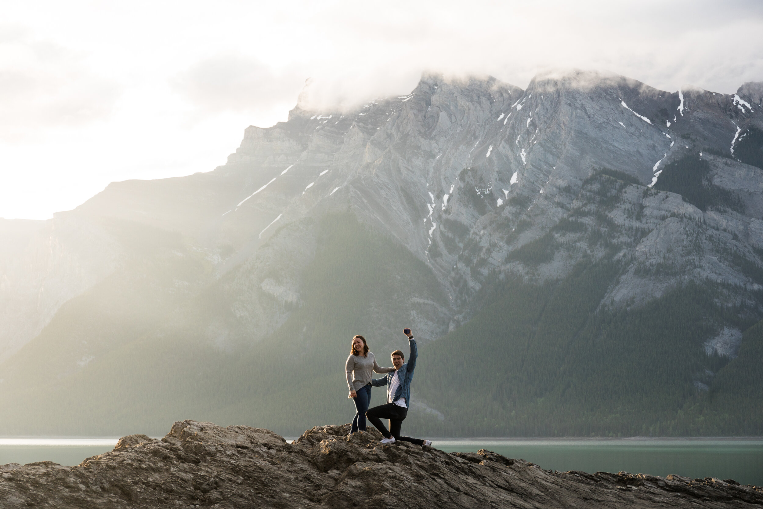 Summer Sunrise Proposal at Lake Minnewanka, Banff