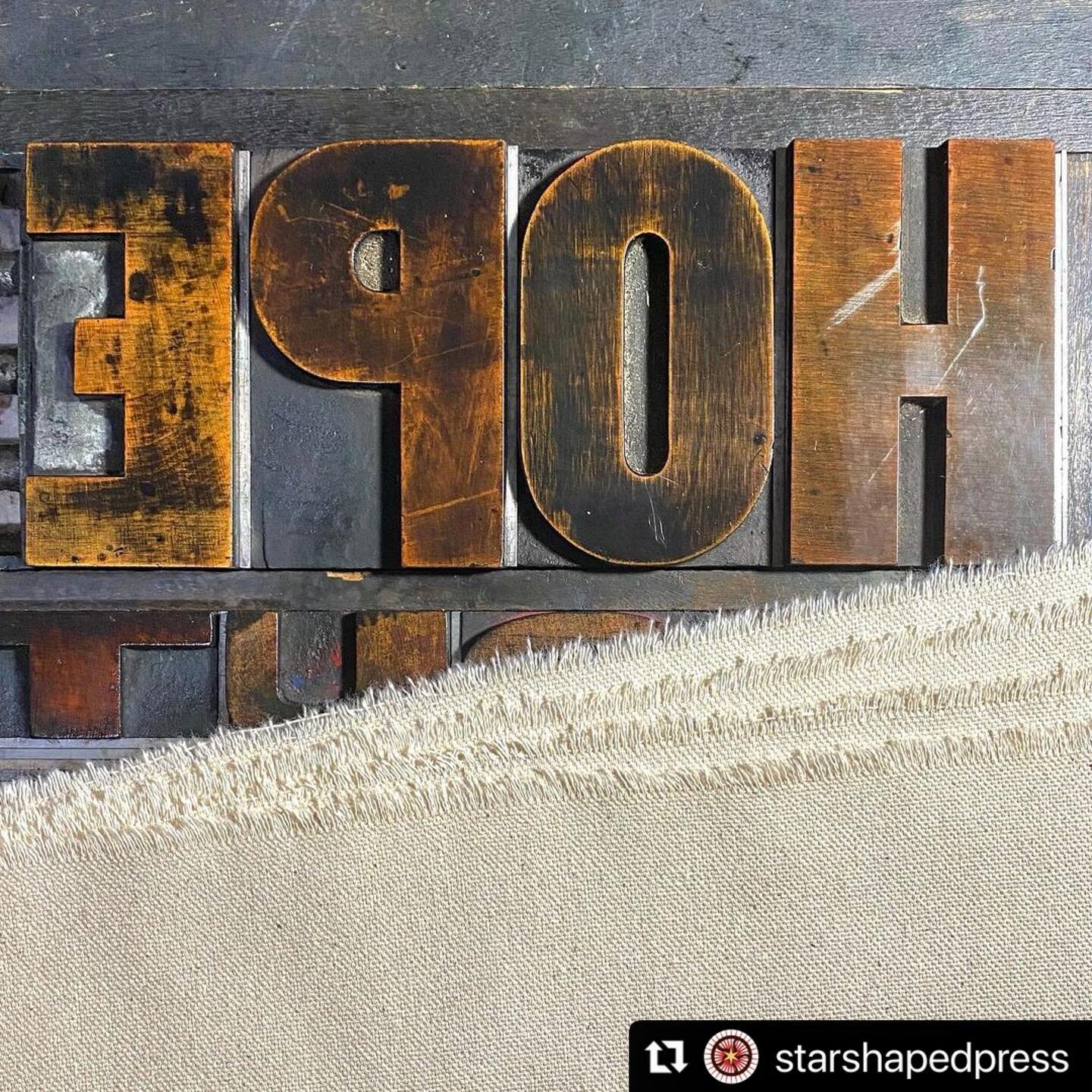 Excited to see the thoughts on hope coming soon from @StarshapedPress.

From her caption:
・・・
Printing flags for @myhopeourhope featuring thoughts on the subject by 20 women I admire &amp; am honored to call friends. 

_
#letterpress #woodtype #hope 