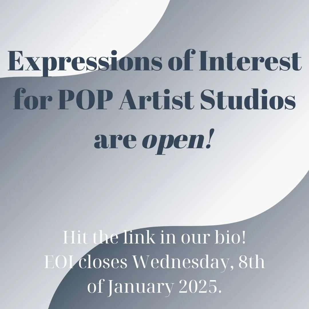 CALLING ALL ARTISTS! Expressions of interest for the POP Studio Program are now open.

Closing 11:59 Wednesday 8 January 2025
Studios available from February 2025

The Post Office Projects Studio program is dedicated to providing affordable studio sp