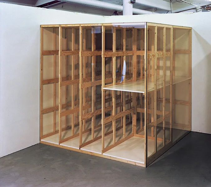 The Art Storage Cube , 1996 , pine , melamine-coated particleboard , plywood , glass , 200 x 200 x 200 cm.