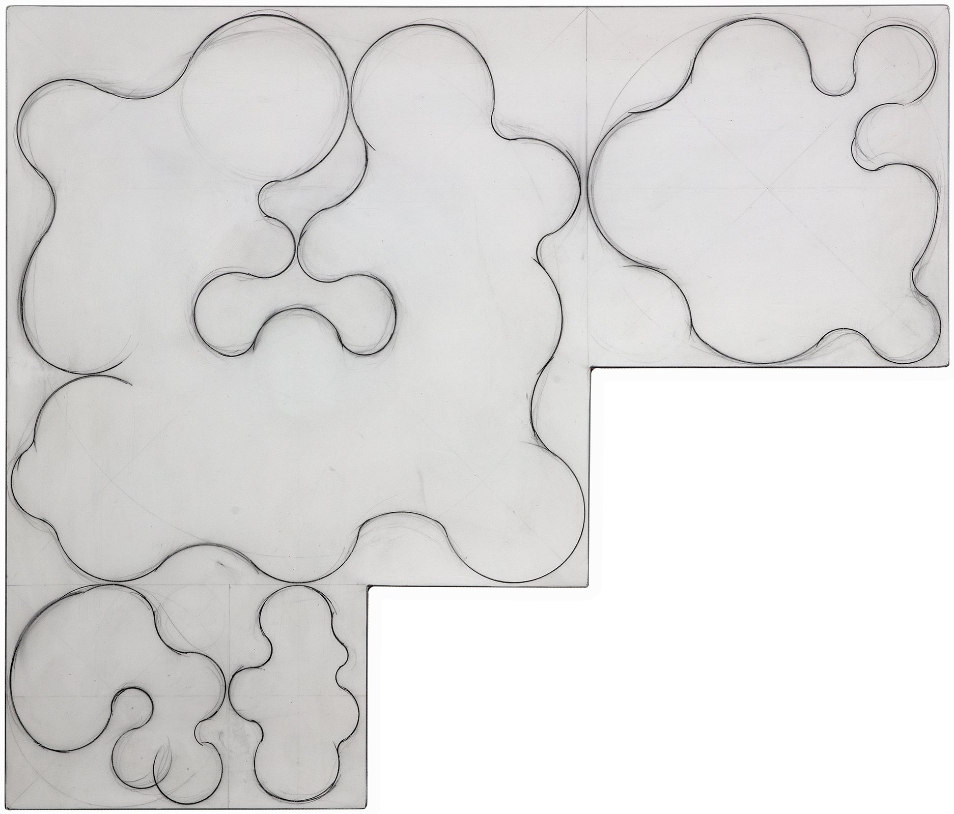 Occupant VIII , 2020 , graphite on gypsum spackle and wallboard, 83 x 98 cm.