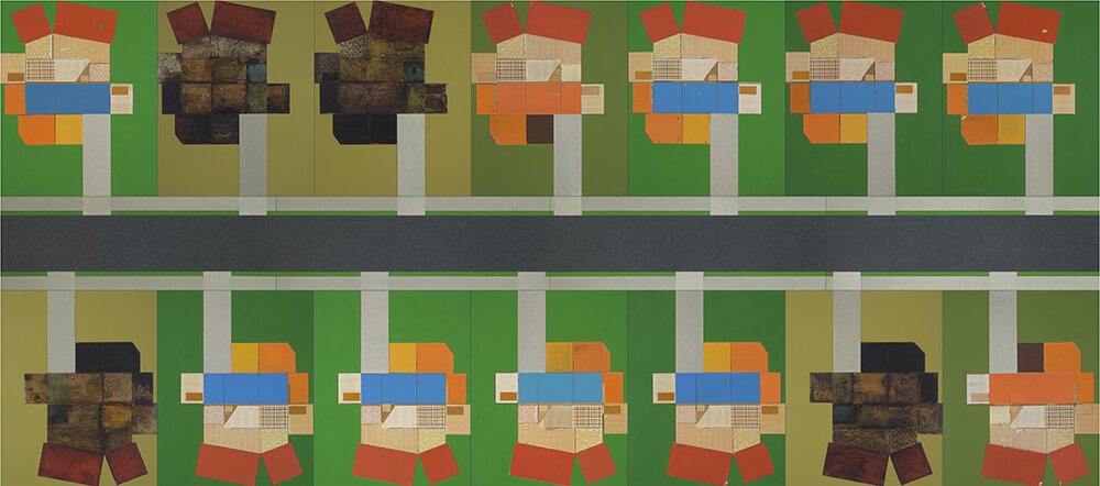 Anywhereville , 2008 , masonite dollhouse sections, mixed media , 377 x 854 cm.