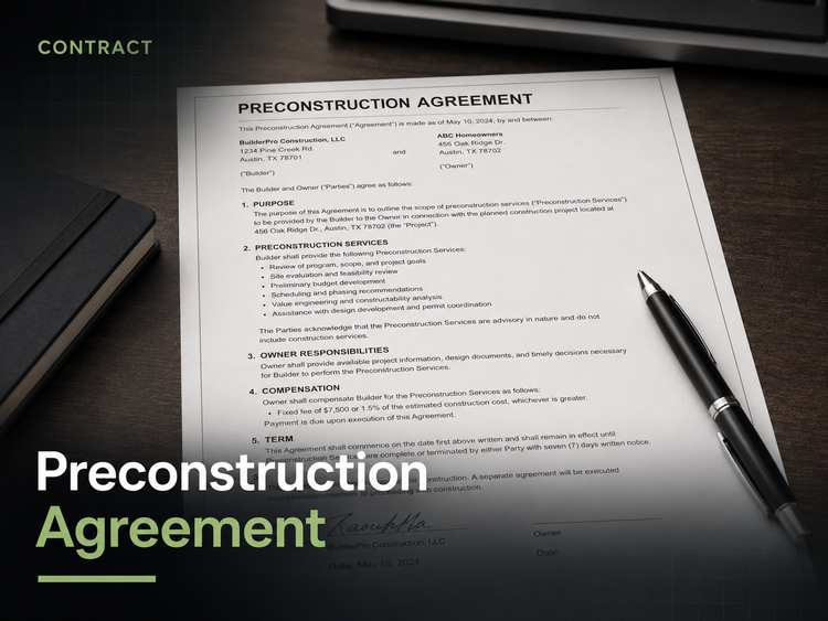 Preconstruction Agreement template for builders and homeowners