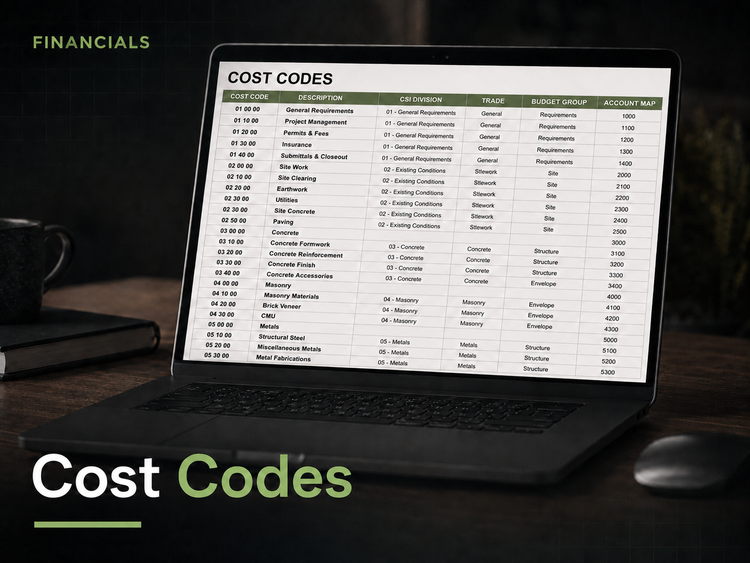 Cost Code Template for builders — CSI division cost code spreadsheet