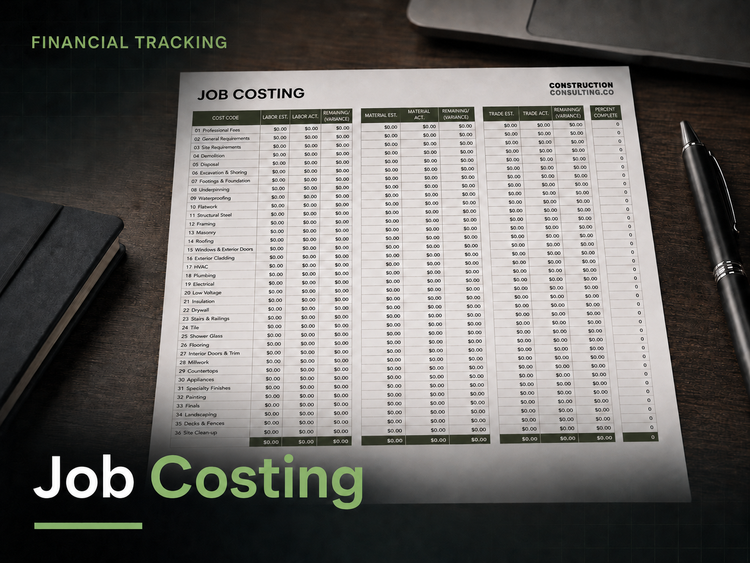 Job Costing Template — labor, material and trade cost tracking spreadsheet