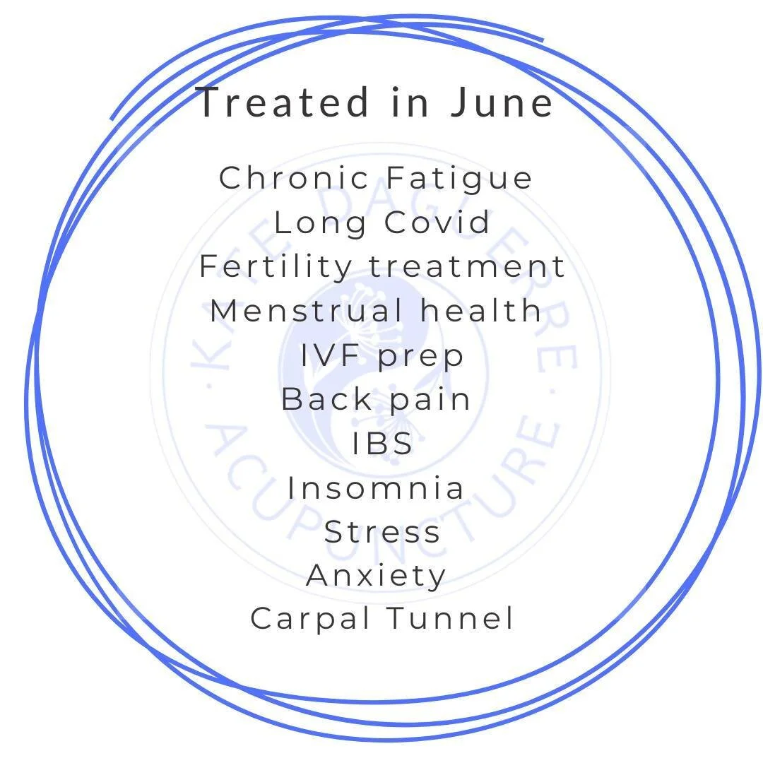 *JUNE*
June was a busy month both outside the clinic (I took 2 weeks holiday for the first time in my memory!) and inside the clinic. 

I noticed a trend of patients feeling overwhelmed by the busyness of the summer months, despite enjoying the summe