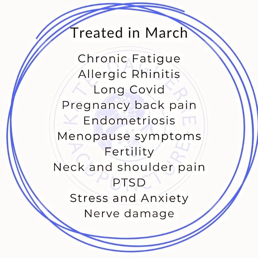 Spring is a busy old time in clinic!
Here's a snapshot of some of the conditions coming through my door. Love and Support is waiting for you.
#acupuncture #acupuncturebristol #tcm #wellbeing #alternativehealth #endometriosis #womenshealth shealth