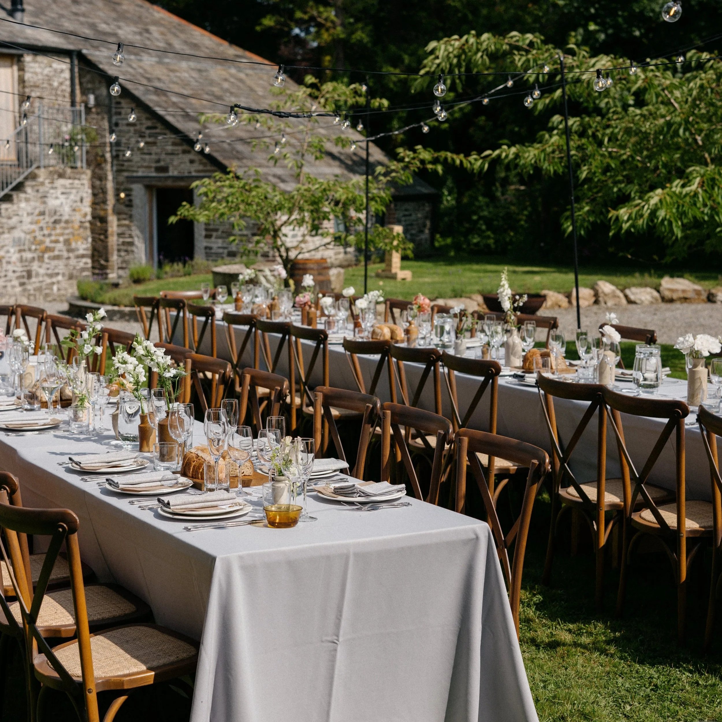 Outdoor wedding breakfast at Boconnion as part of a small wedding