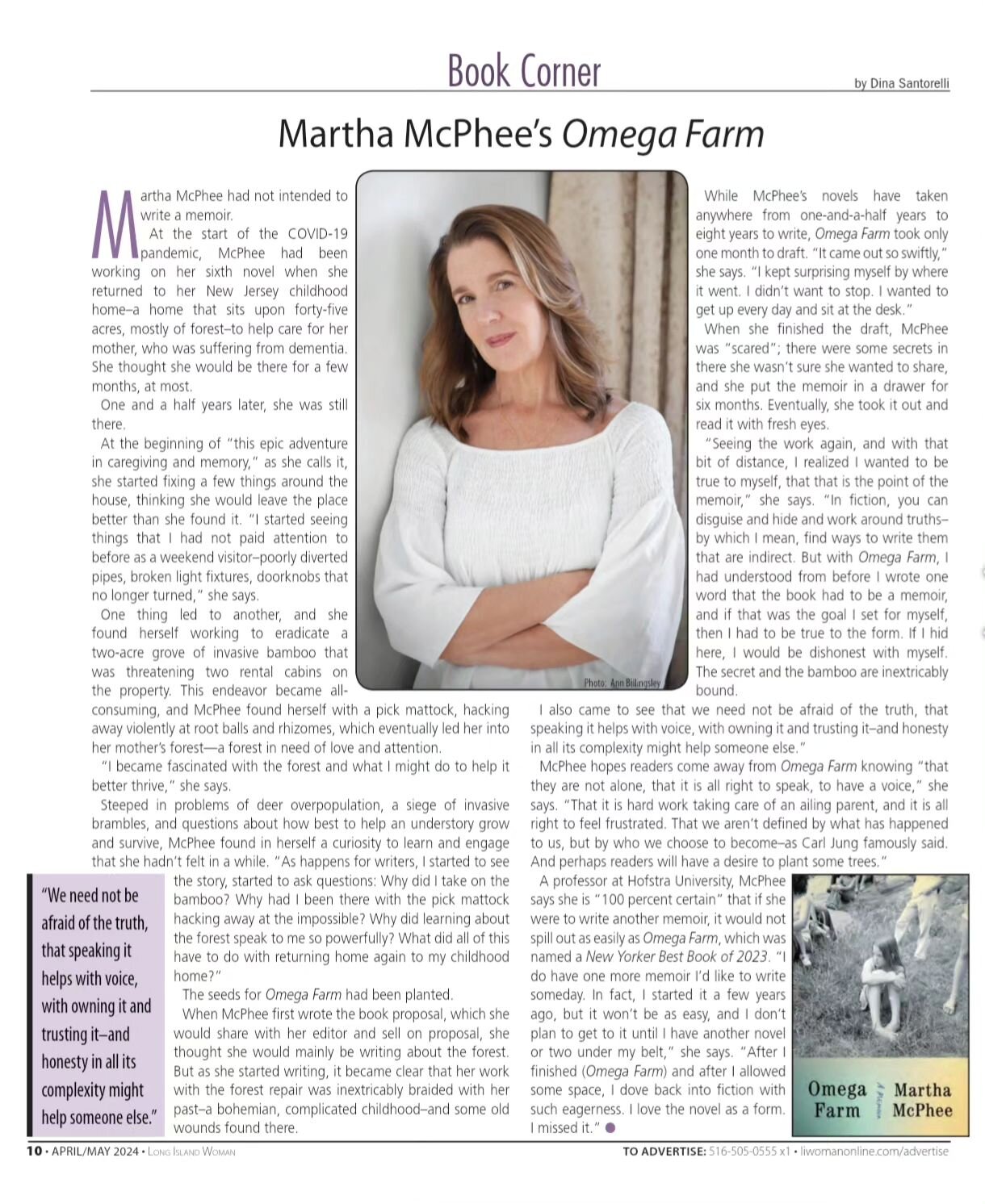 My interview with @martha.mcphee appears in the Apr/May issue of Long Island Woman. Martha's memoir, Omega Farm, blew me away. I don't know what it is about mother-daughter stories, but they break my heart and lift me up at the same time. ❤️
.
.
.
#o