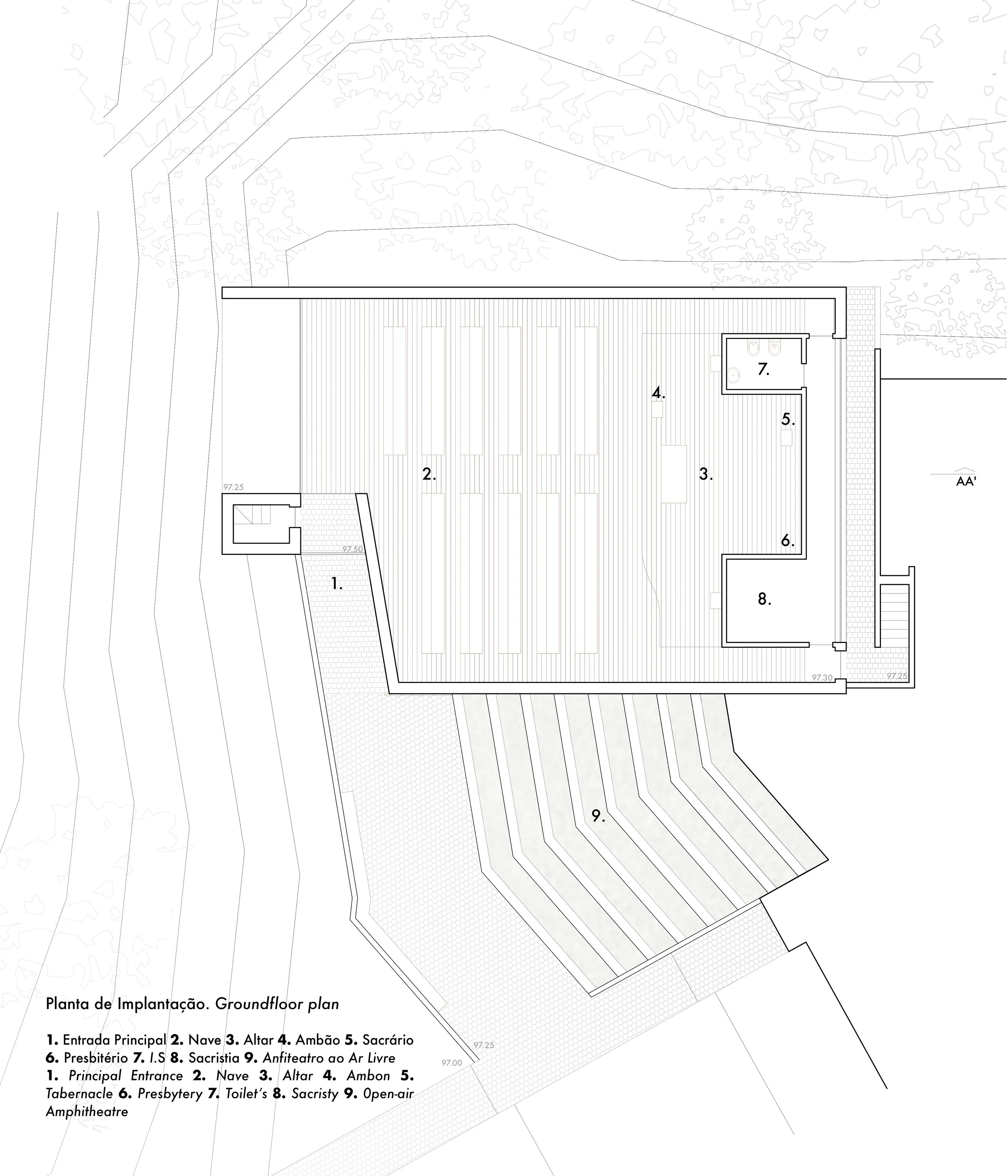 Planta de implantação. Groundfloor plan.