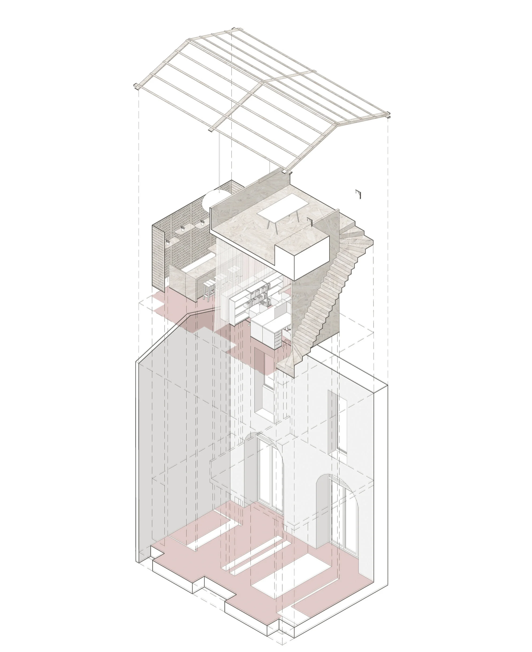 Axonometria explodida. 
Exploded axonometric projection.