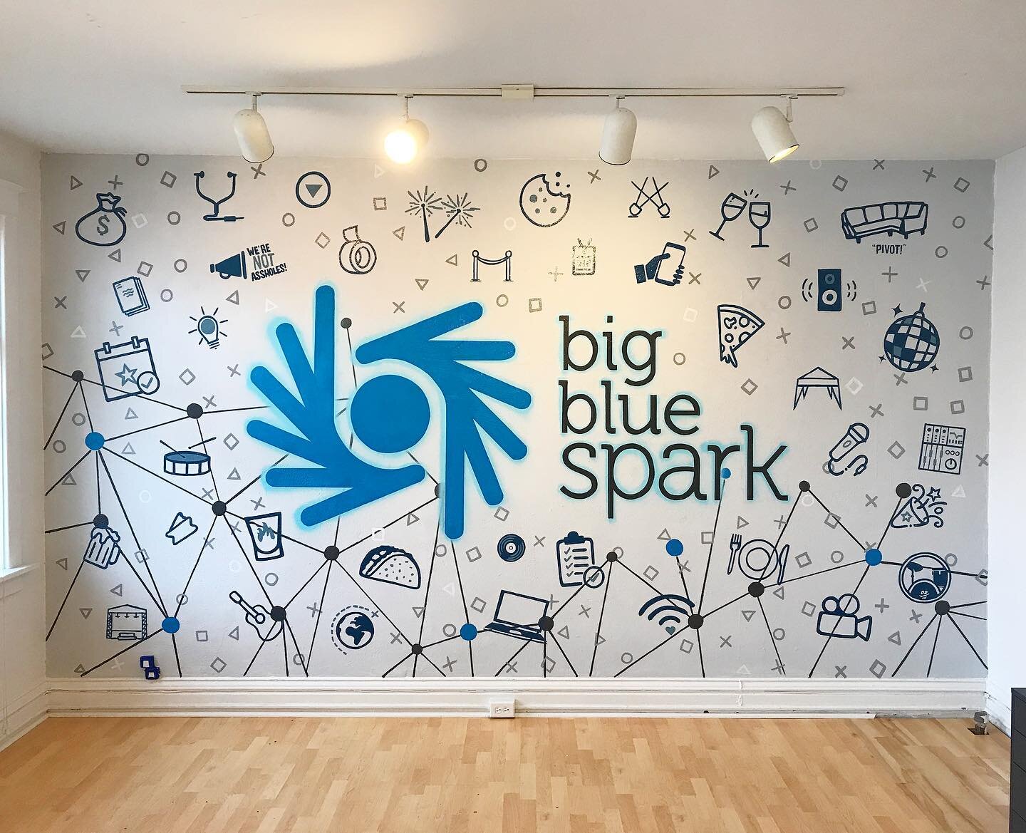 Had a great time painting @bigbluespark &lsquo;s new office mural this week. Big shout out to @kylelewsader for his design work. 

#stlouissignandmural #bigbluespark #stlouis #officemural #handpainted #artwork #signpainter #muralist #stl #localartist