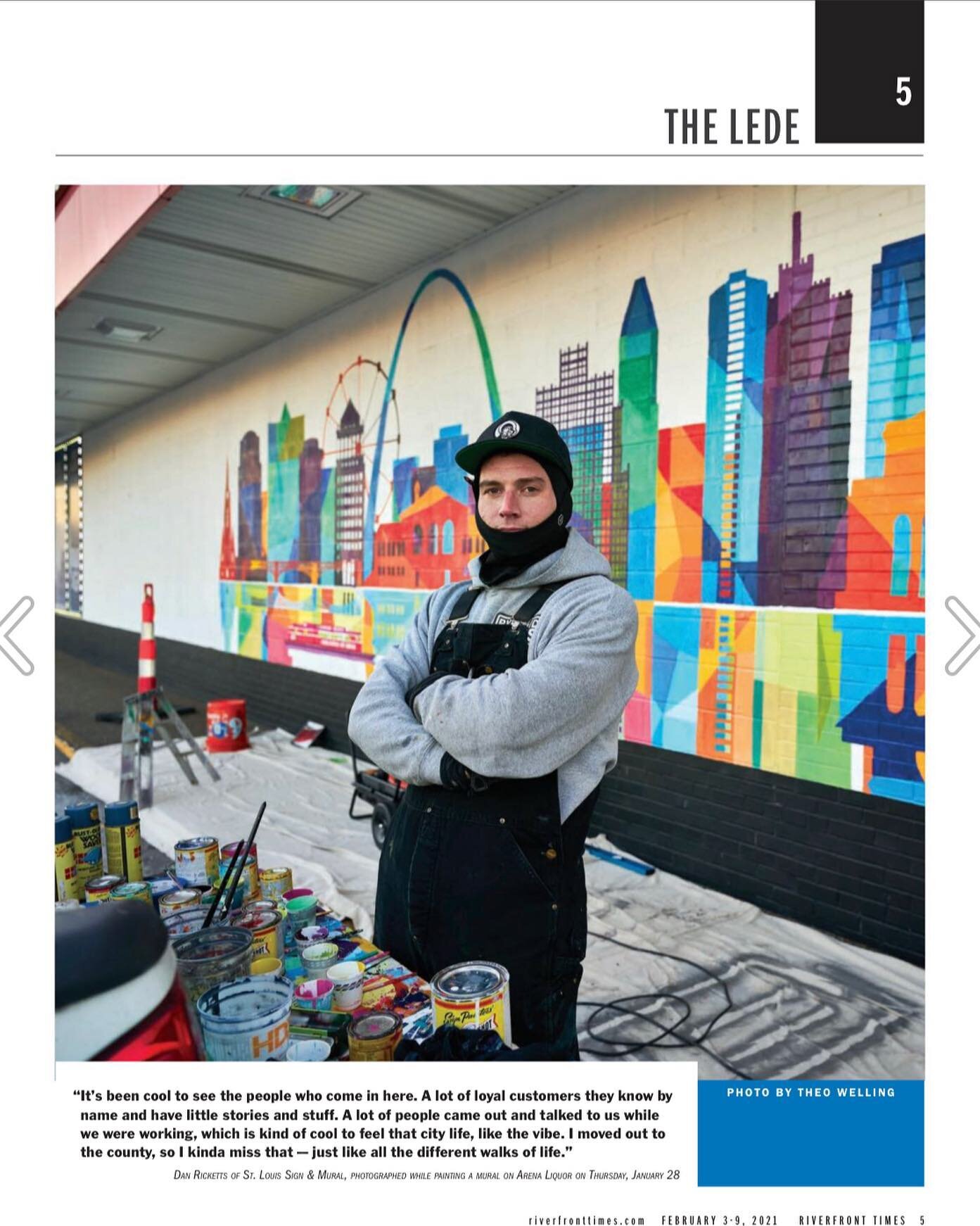 Made it to the RFT this week!!!! 📸Photo and interview by @theorwelling 

#stlouissignandmural #riverfronttimes #arenaliquor #mural #press #stlouisartist #stlouis #artscene #1shotpaint #stlsignandmural #theowelling #photography