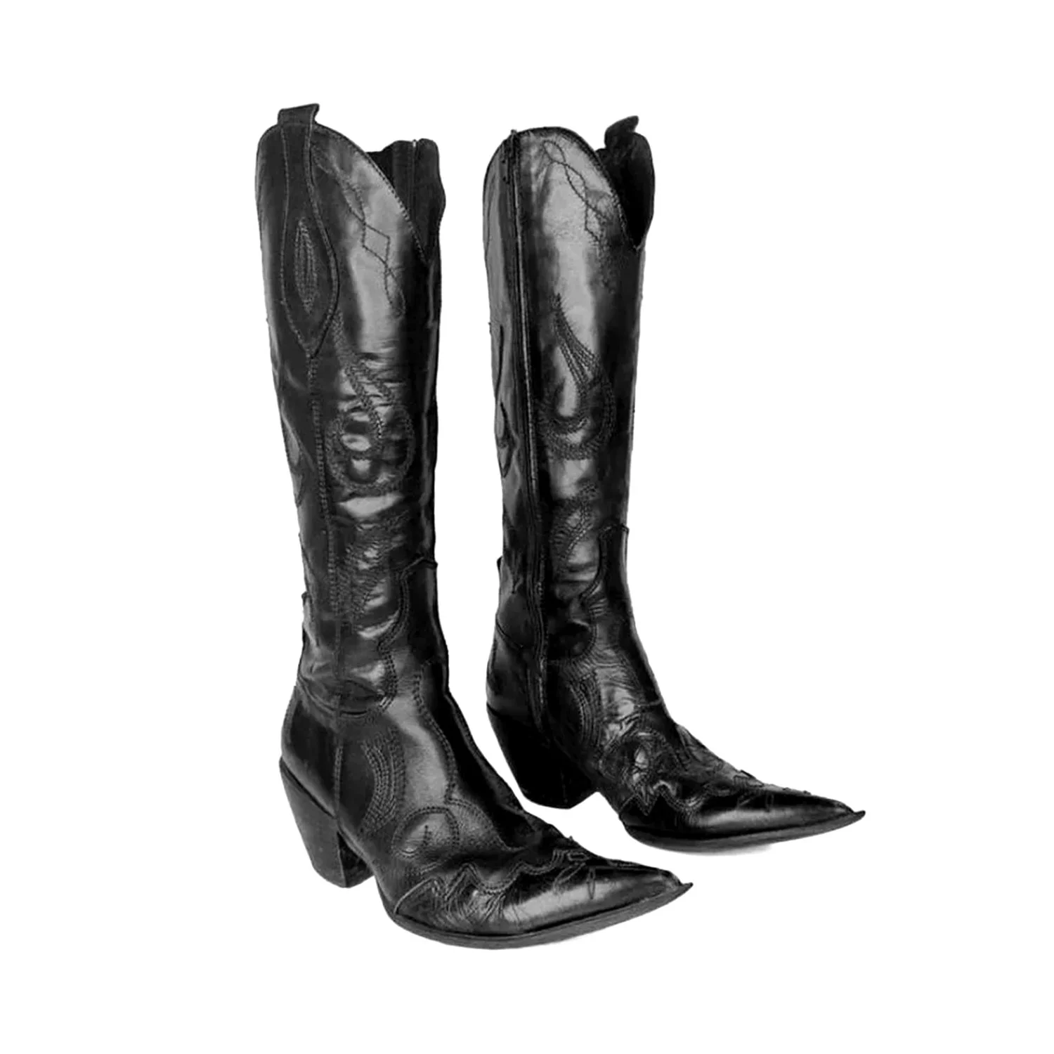 Santiago Black Leather Cowboy Boots (40)