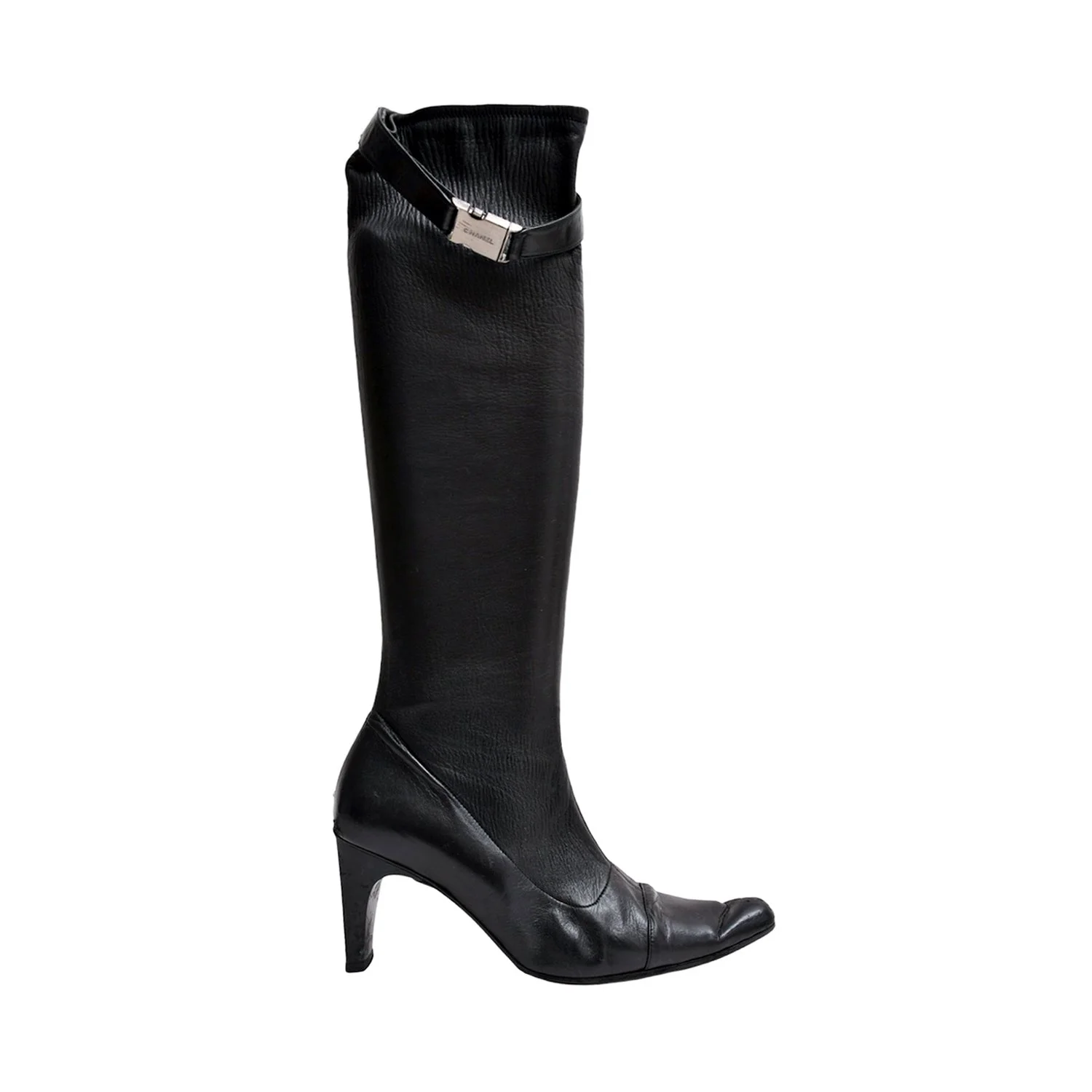 Chanel 1990s Leather Buckle Strap Boots (39)