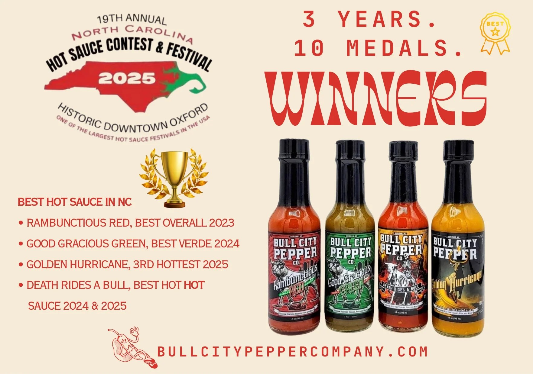 Winners of the best hot sauce in North Carolina 2025. NC Hot Sauce Festival, Oxford. 