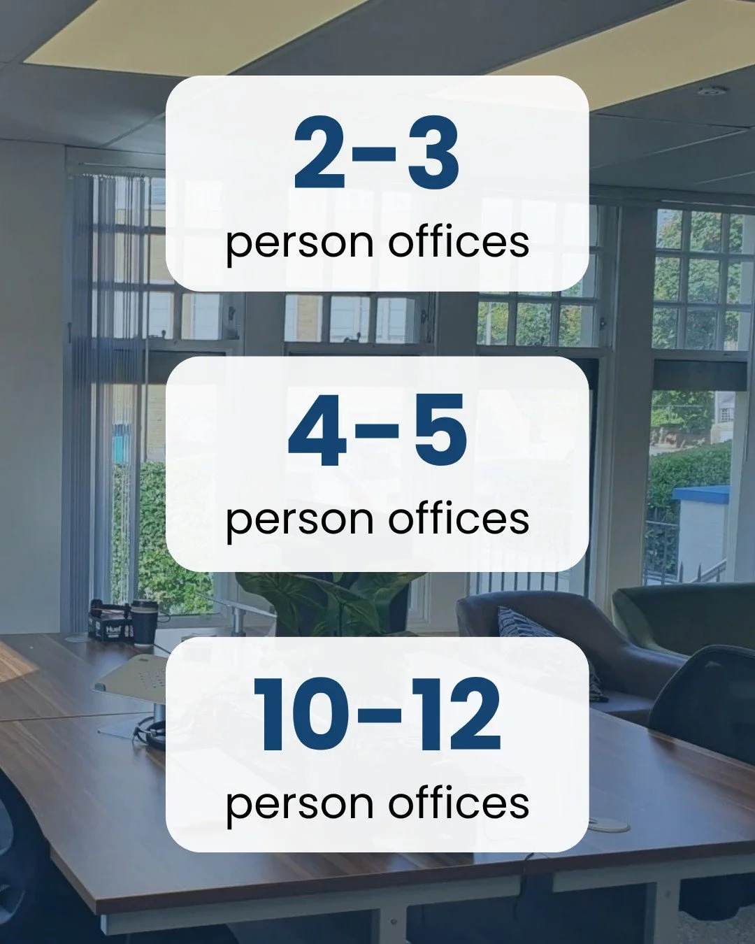 We have a range of private offices available at The Dock Hub.

From 2&ndash;3 person spaces to larger 10&ndash;12 person offices, there&rsquo;s something to suit different teams and ways of working. Every office is set up to support your needs in a c