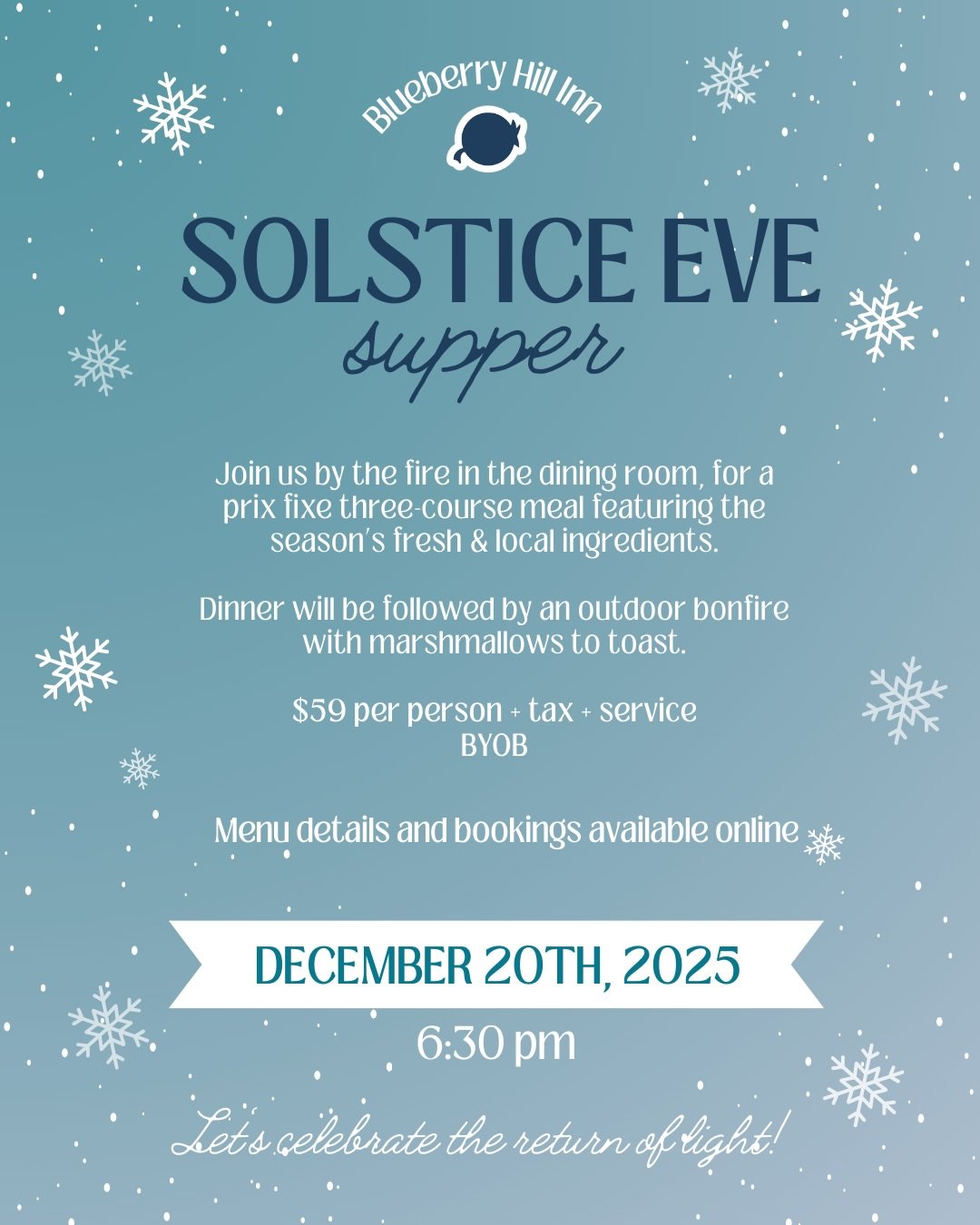 This Saturday we are going full Solstice festive!
❄️🕯️✨ 
Swipe for the menu, get excited, and head to our Dining &amp; Events link in bio to book your reservation while there&rsquo;s still space!