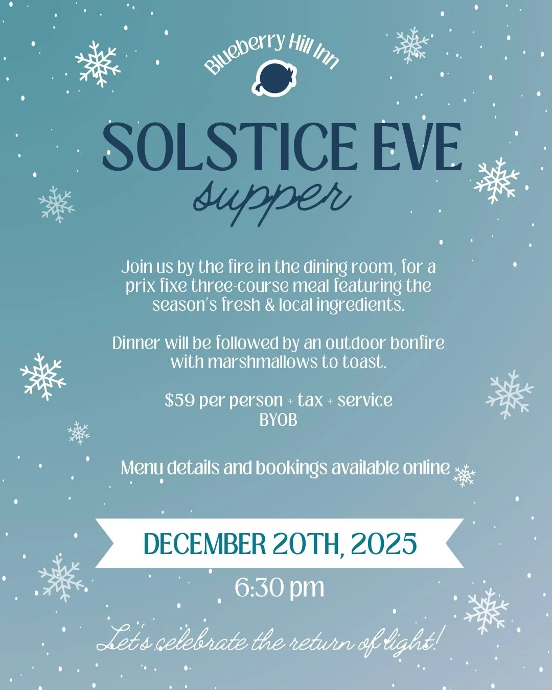 This Saturday we are going full Solstice festive!
❄️🕯️✨ 
Swipe for the menu, get excited, and head to our Dining &amp; Events link in bio to book your reservation while there&rsquo;s still space!