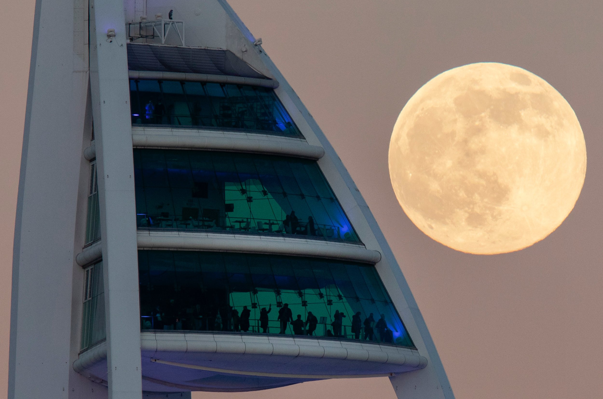 A Wolf Moon beyond the Spinnaker Tower