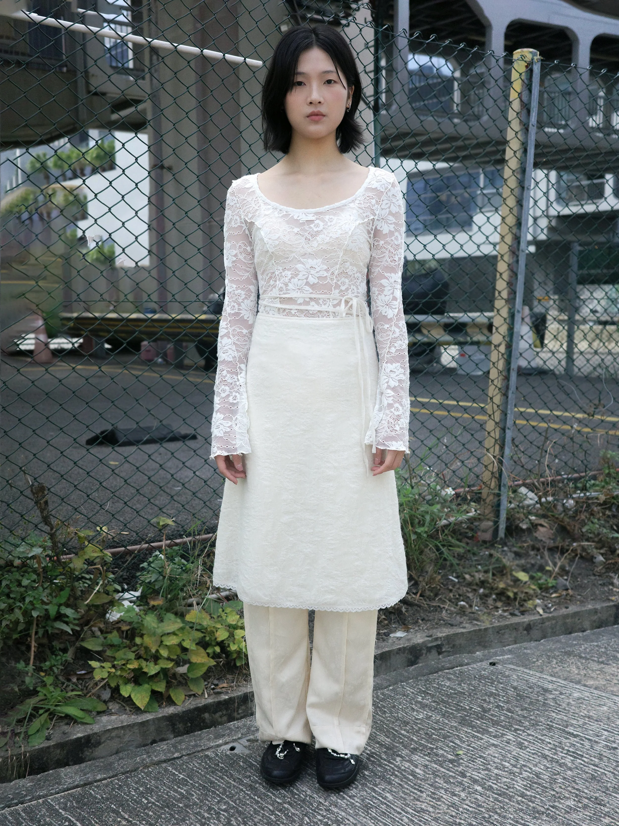 Lotus Lace Trim Midi Skirt /Ivory