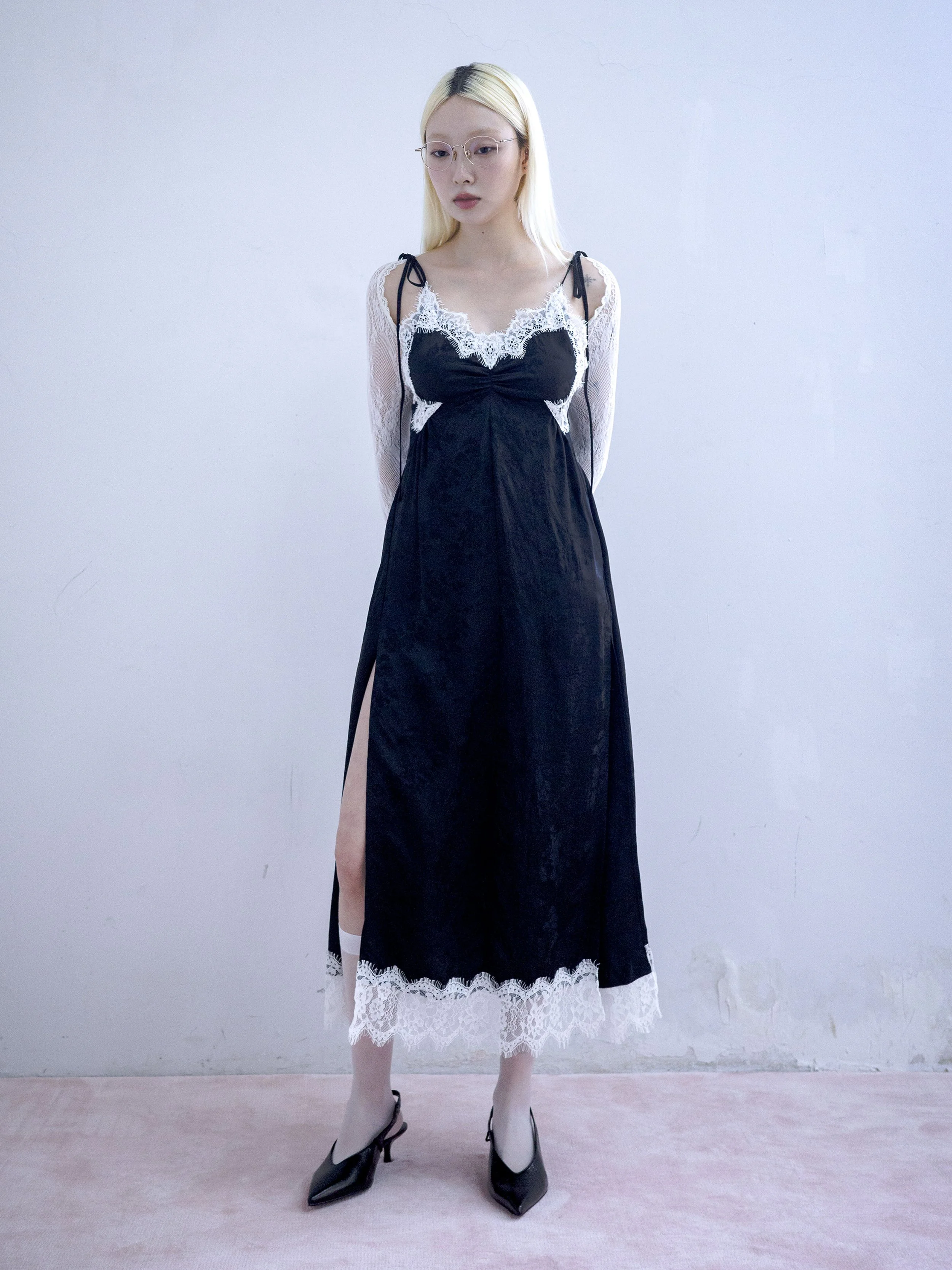 Elenaor Slip Dress /Black Jacquard