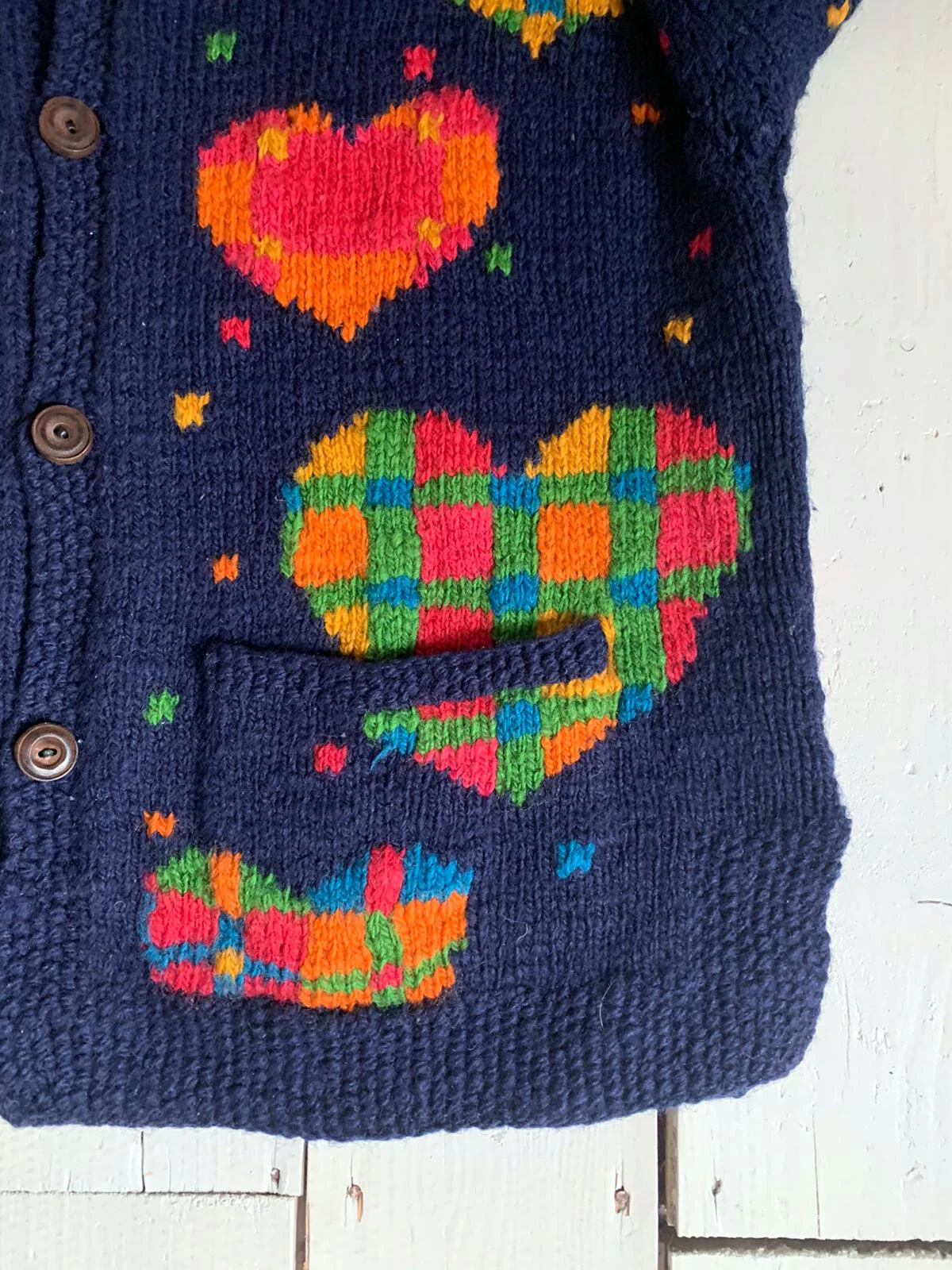 Amano Navy Heart Motif Wool Cardigan — The Preloved Edit