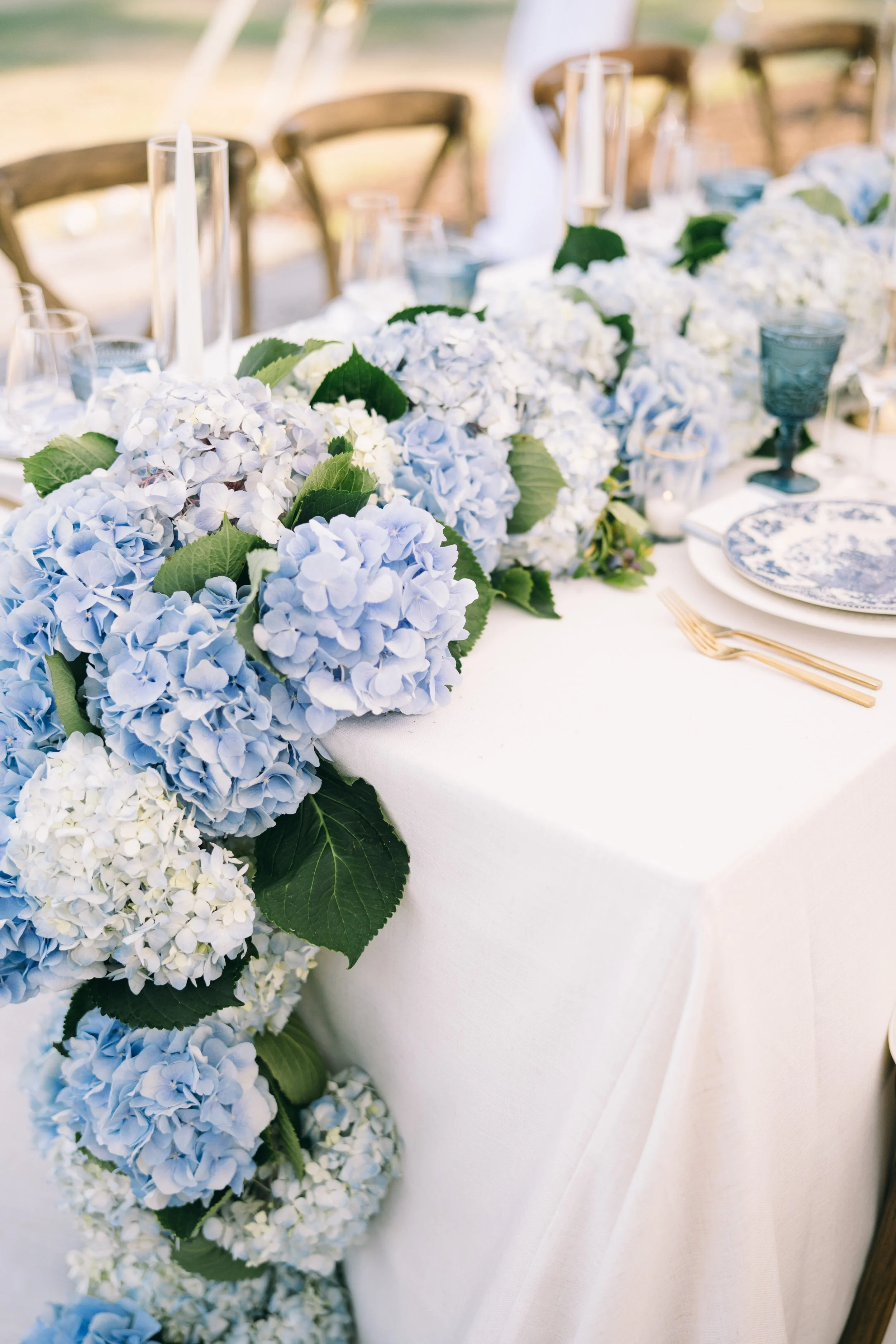 New England Classic with White and Blue Hydrangea at French's Point Maine