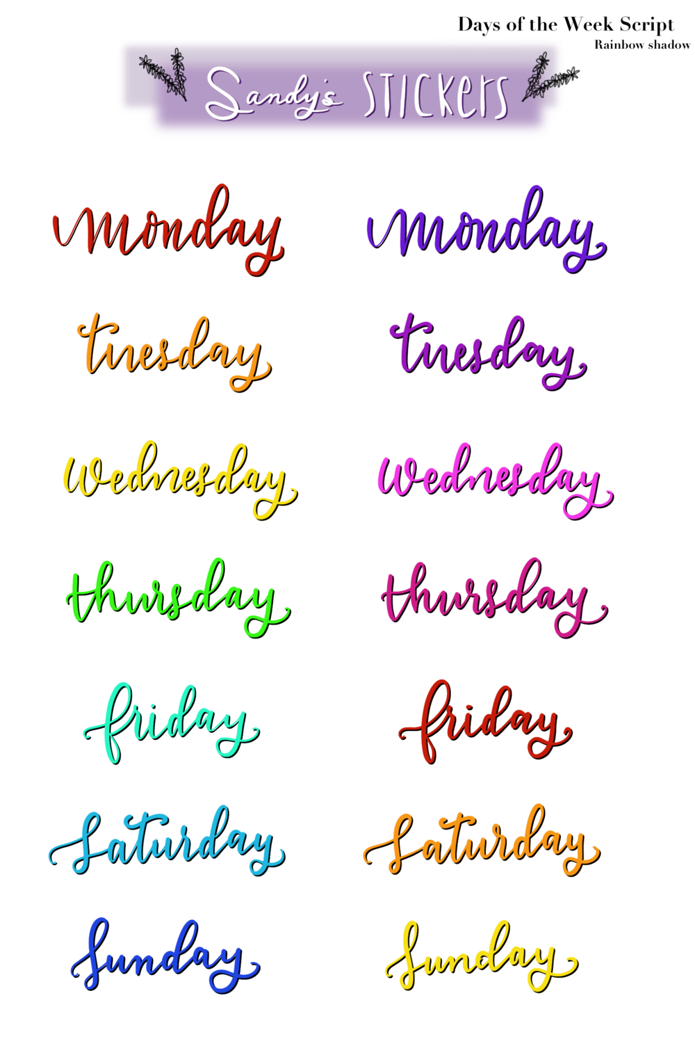 Days Of The Week Script Stickers