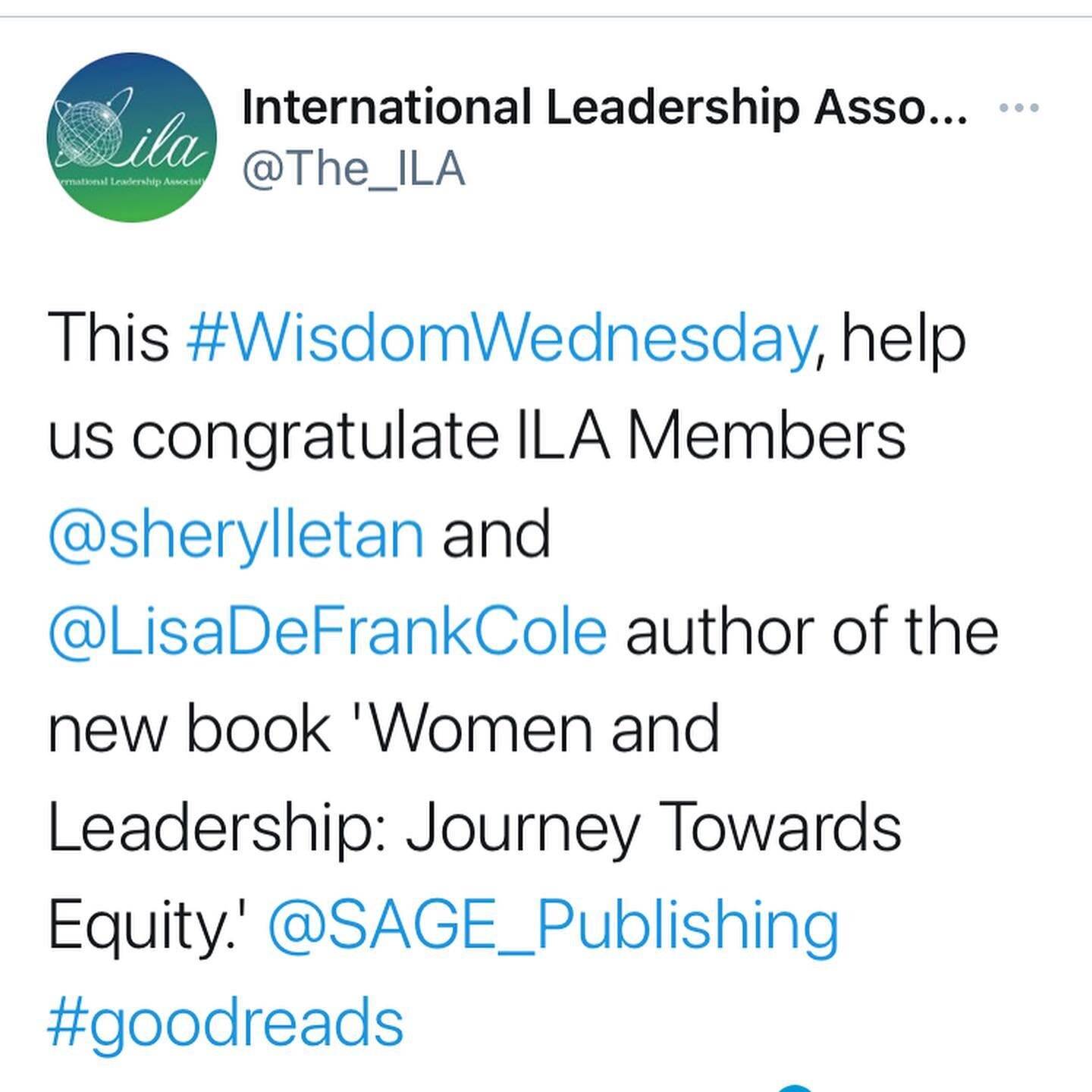 Thank you @leadershipnexus for the shout out on Twitter. @lisadefrankcole and I appreciate it. #wisdomwednesday #journeytowardequity #womenandleadership