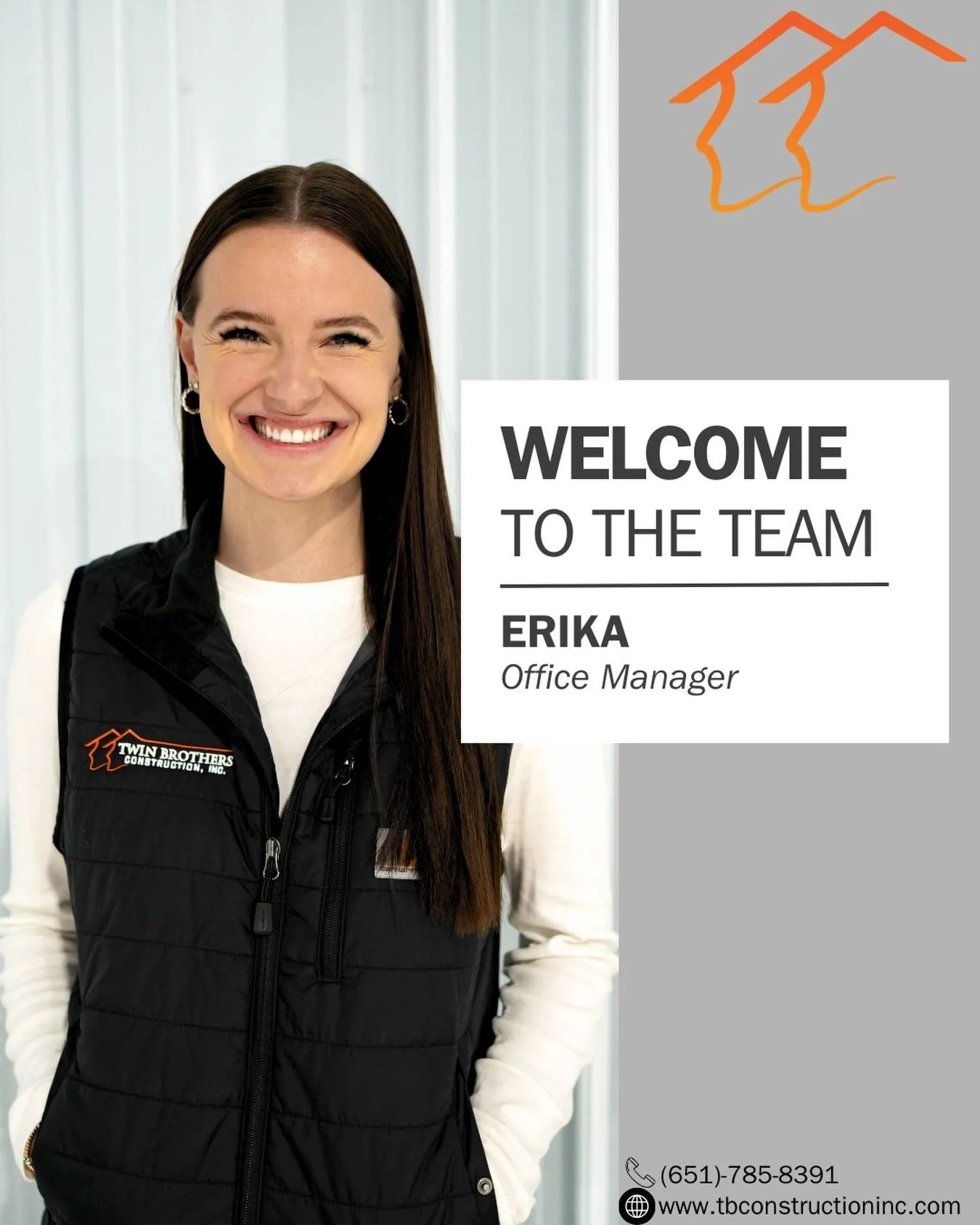 We&rsquo;re so excited to welcome Erika to the Twin Brothers Construction team as our Office Manager.

With a passion for organization and client experience, Erika plays a key role in keeping everything running seamlessly behind the scenes. 

She&rsq