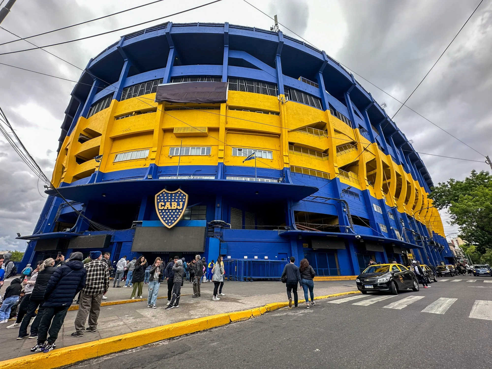 Blue and yellow La Bombonera stadium in Buenos Aires