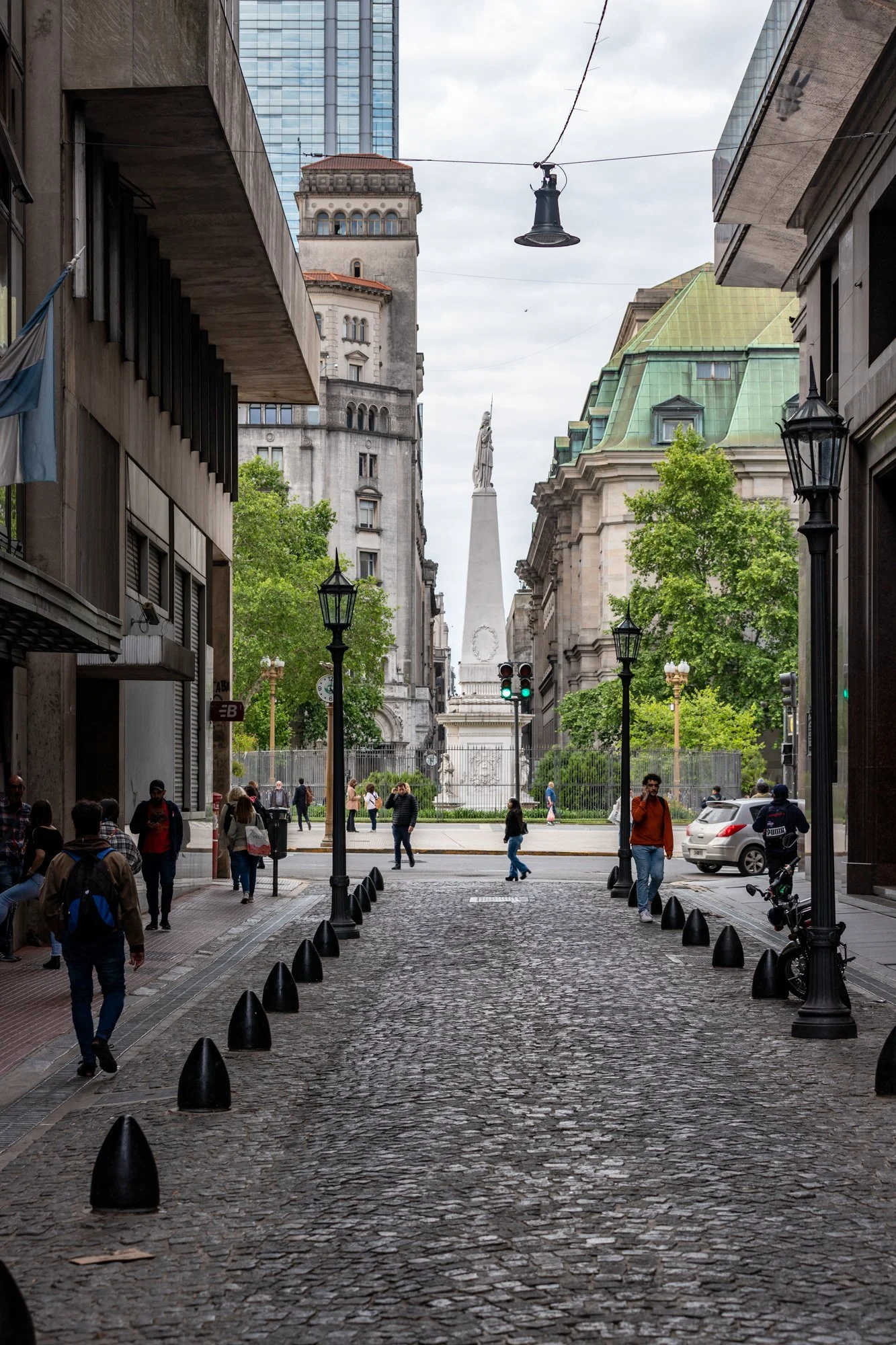 Cobblestone street and historic architecture in Buenos Aires, Argentina