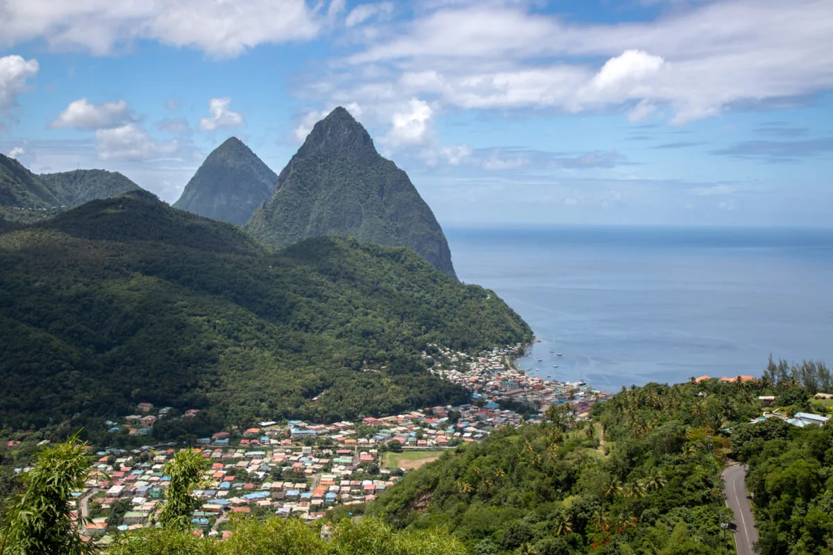 Pitons over Soufriere in St Lucia