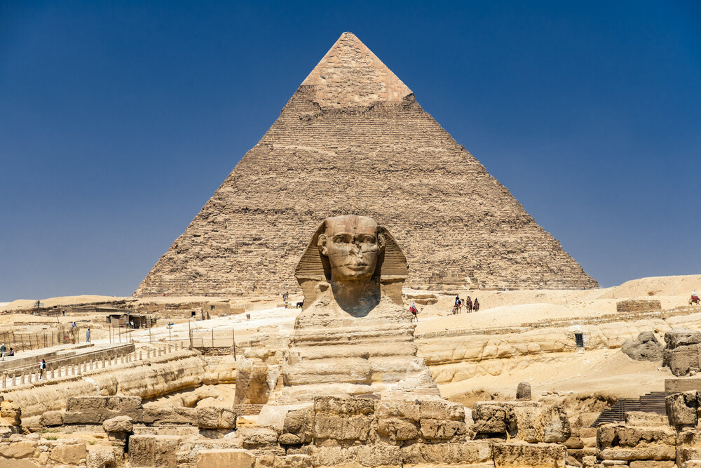 The Sphinx in front of the Pyramid of Khafre