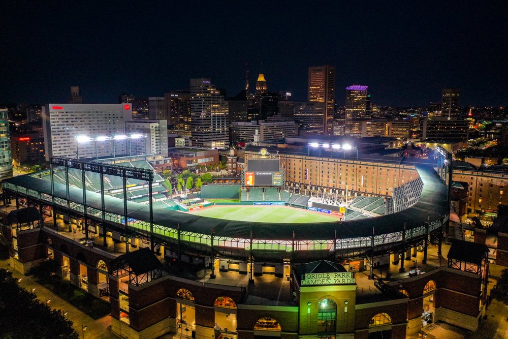 Camden Yards at Night Drone