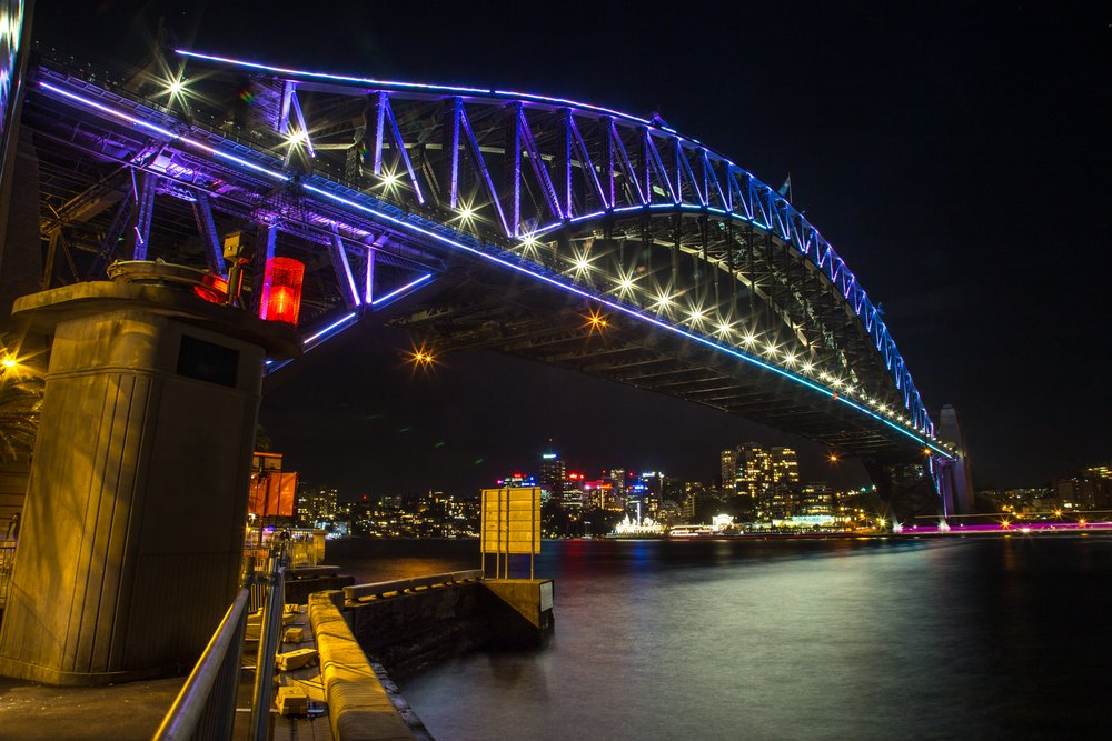 Under the Sydney Harbor Bridge from the Rocks Vivid Sydney