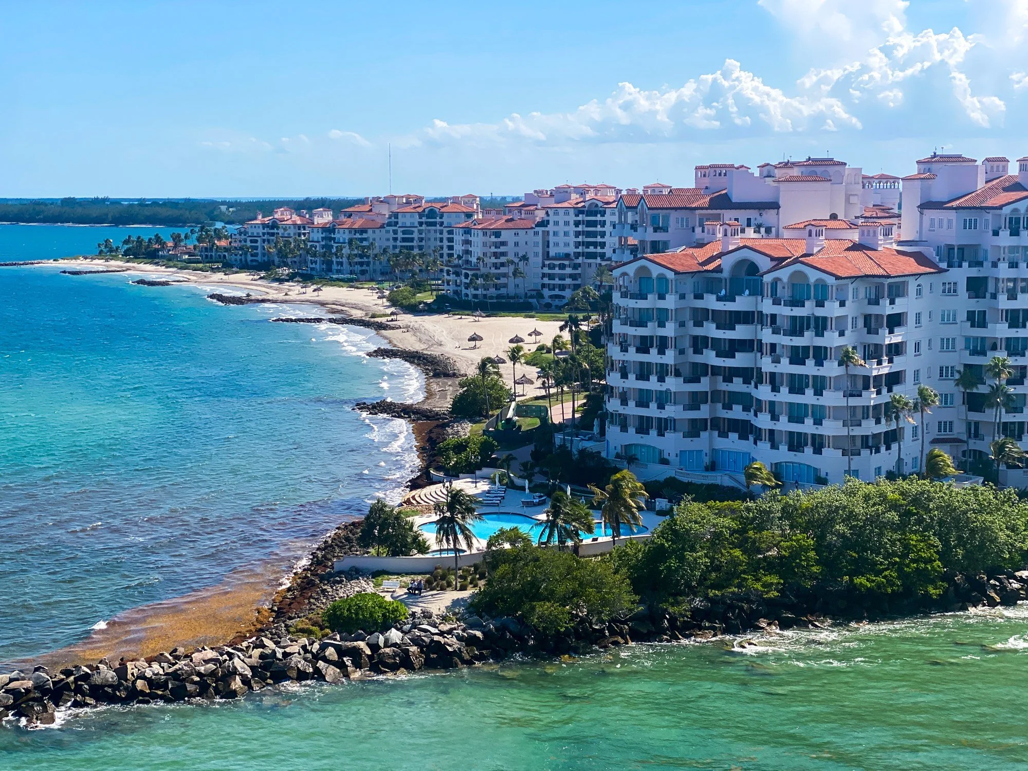 Coastal resort buildings viewed from Carnival Horizon