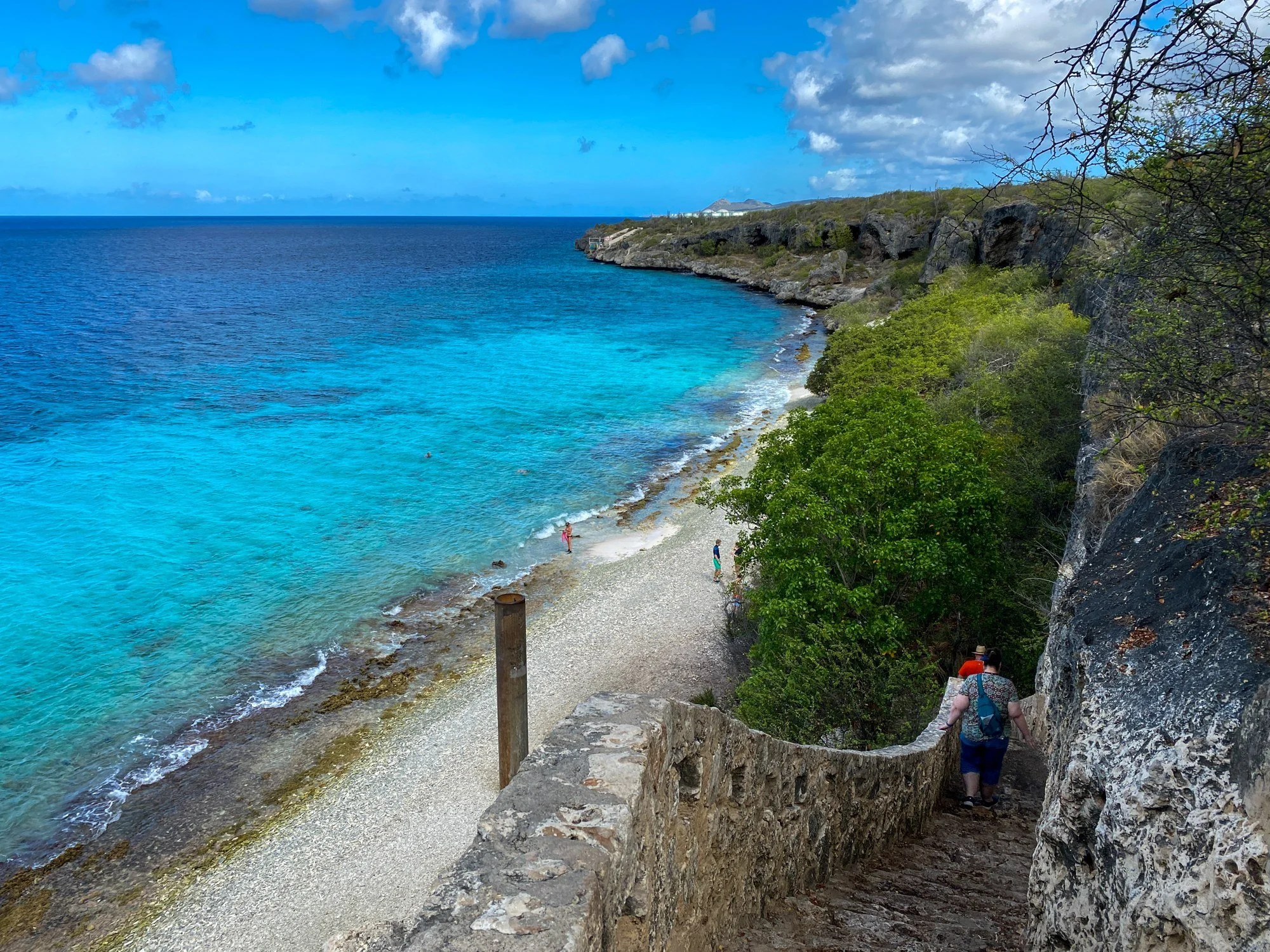 Turquoise cove viewed from the 1,000 Steps staircase in Bonaire