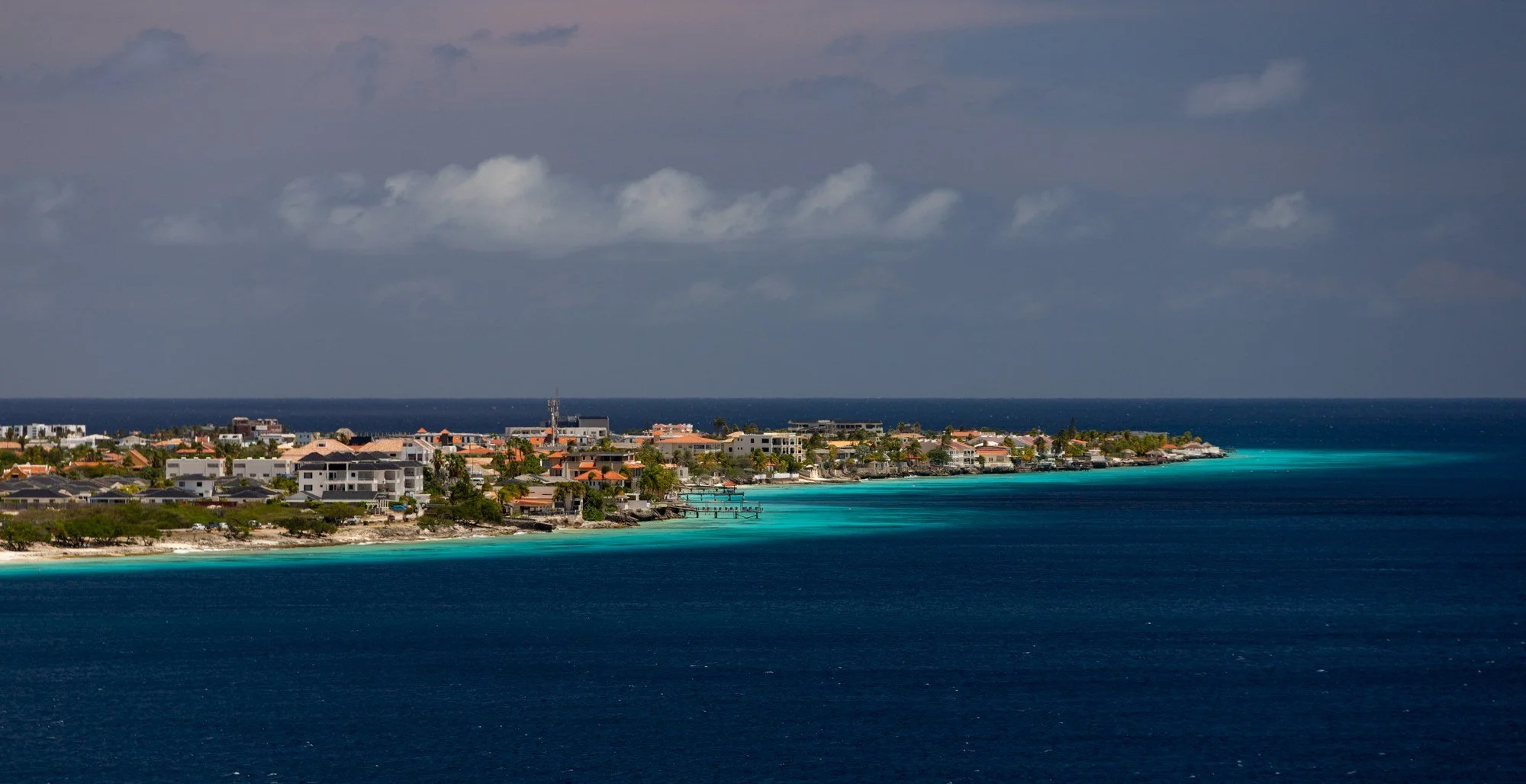 Bonaire coastline and turquoise water viewed from the sea