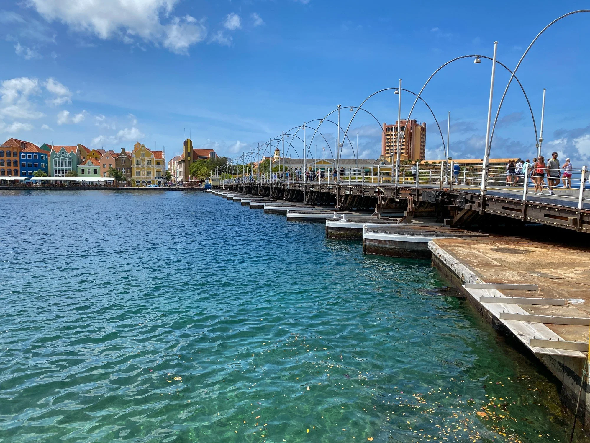 Queen Emma Bridge spanning the harbor in Willemstad, Curaçao