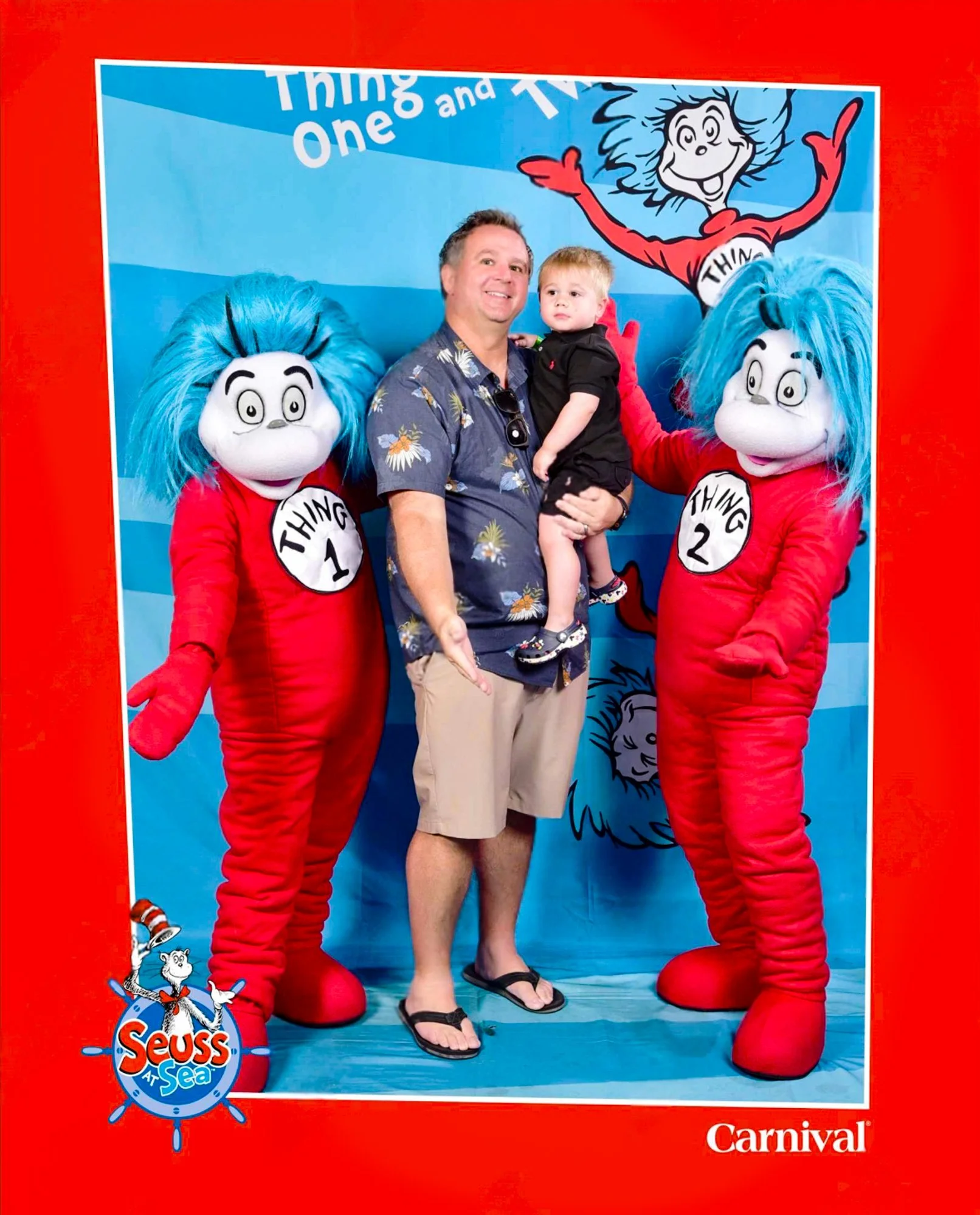  Jason, Amanda and Daniel posing with Thing 1 and Thing 2 aboard Carnival Radiance. 