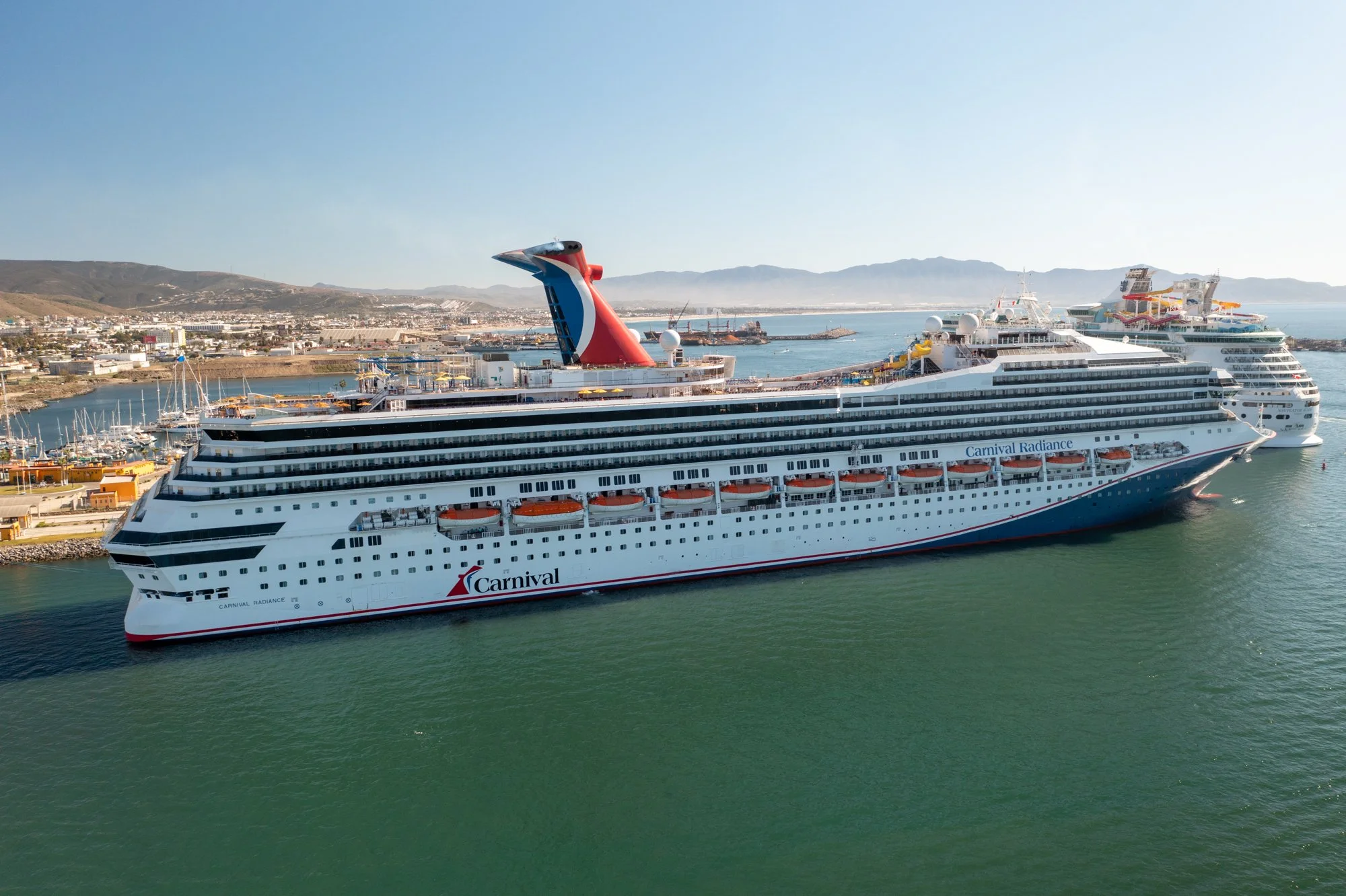 Aerial view of Carnival Radiance docked in Ensenada, Mexico
