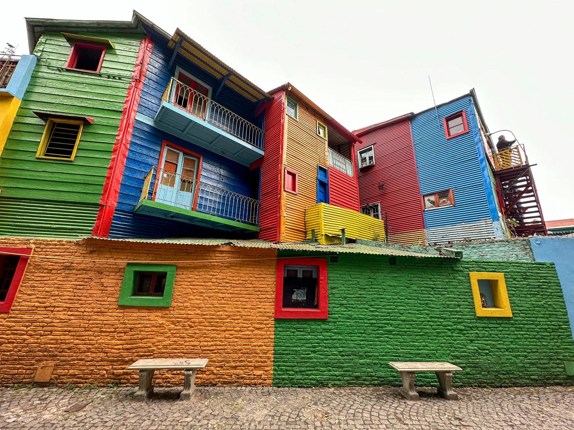 Colorful houses and tango mural in La Boca, Buenos Aires