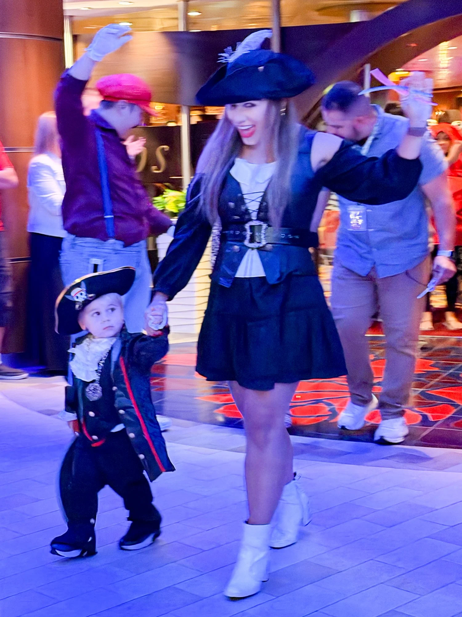 Amanda with Daniel dressed as a pirate.
