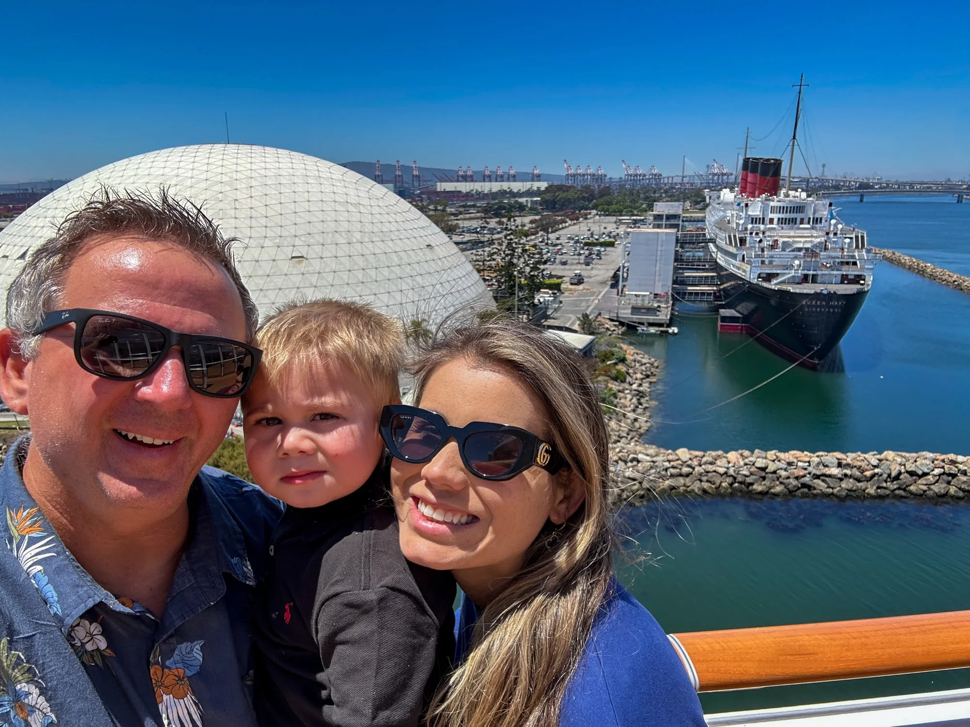 Jason, Amanda and Daniel aboard Carnival Radiance overlooking the Long Beach cruise terminal.