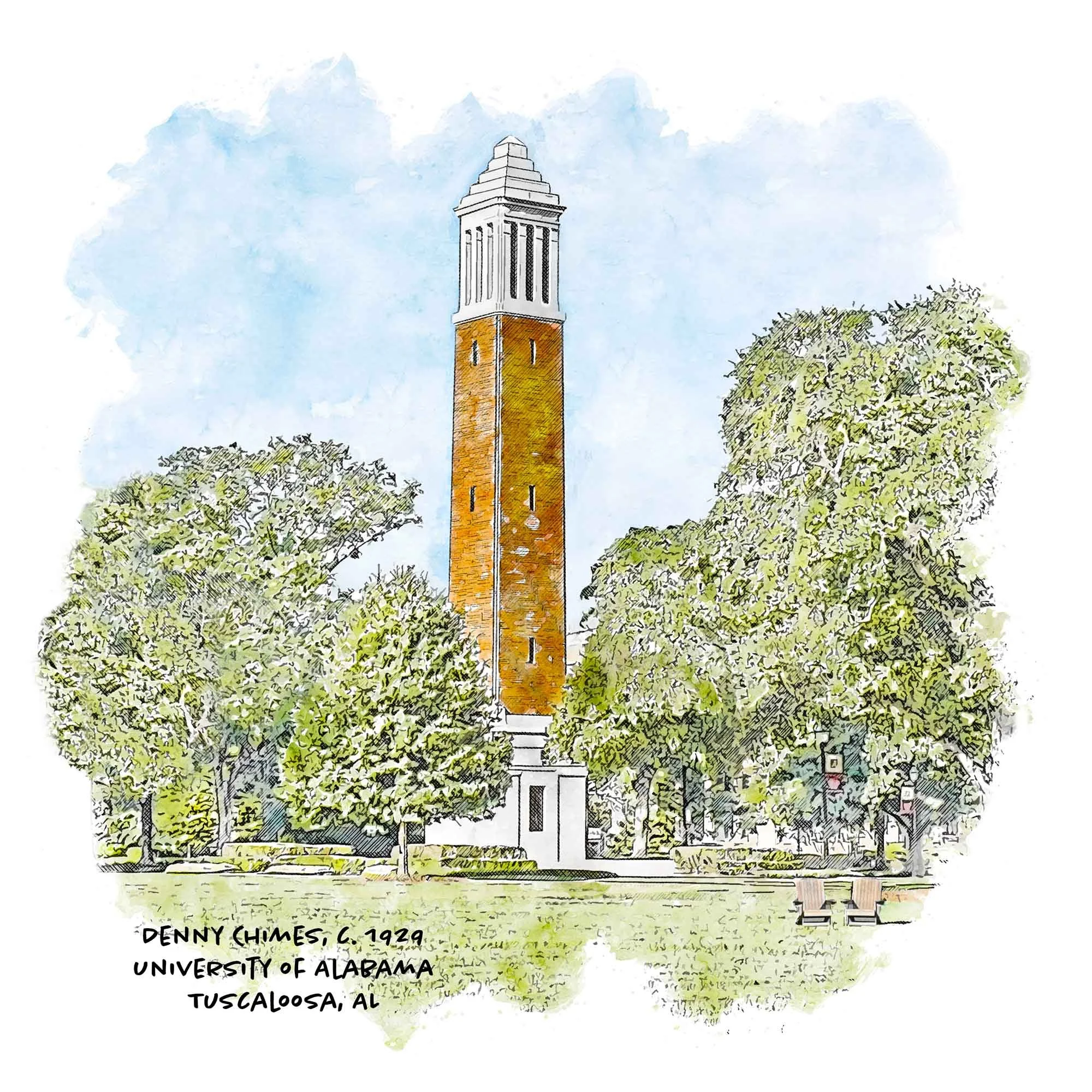 Denny Chimes at the University of Alabama Square Print.jpg