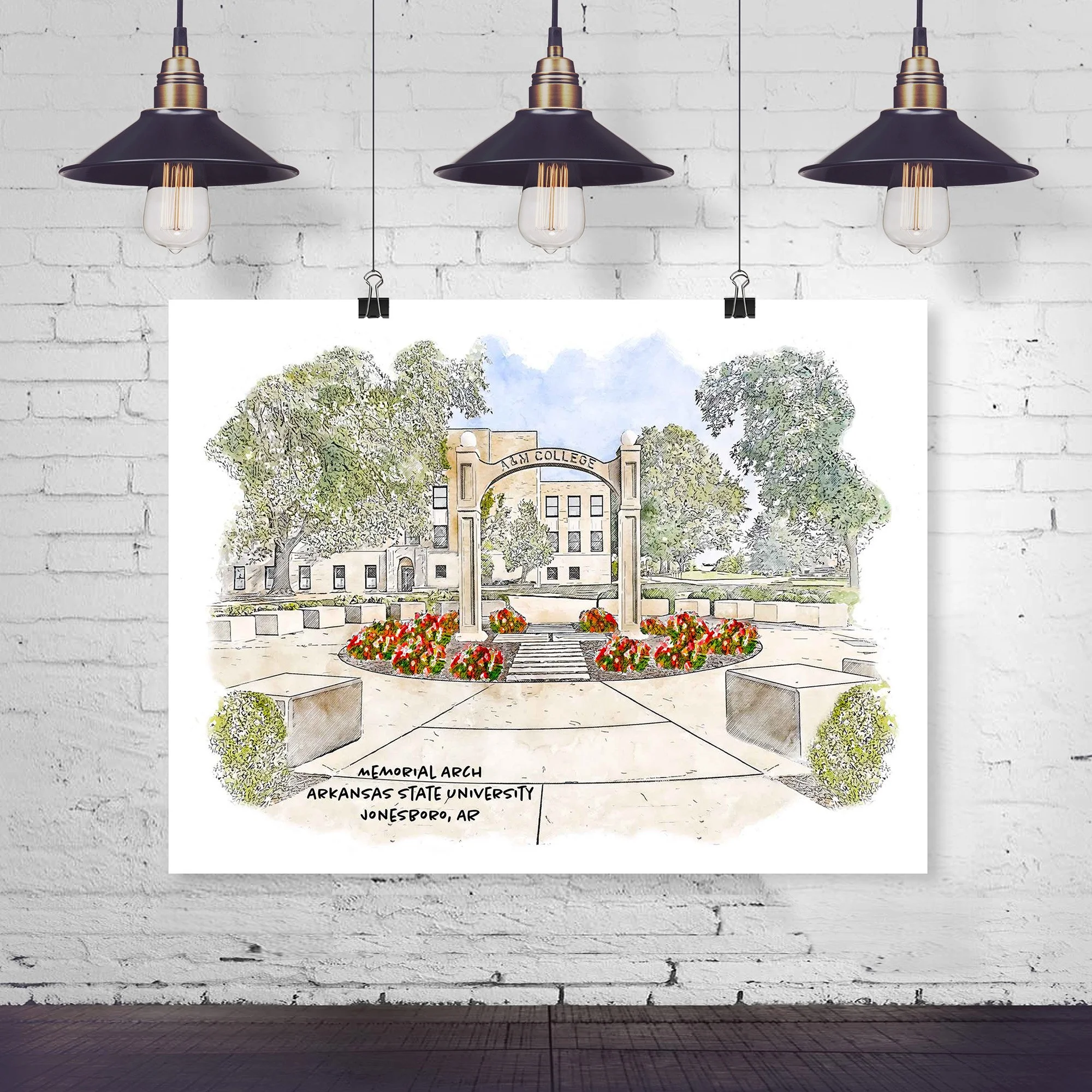 Memorial Arch at A-STATE Print_17X22_horizontalmockupwithlights.jpg