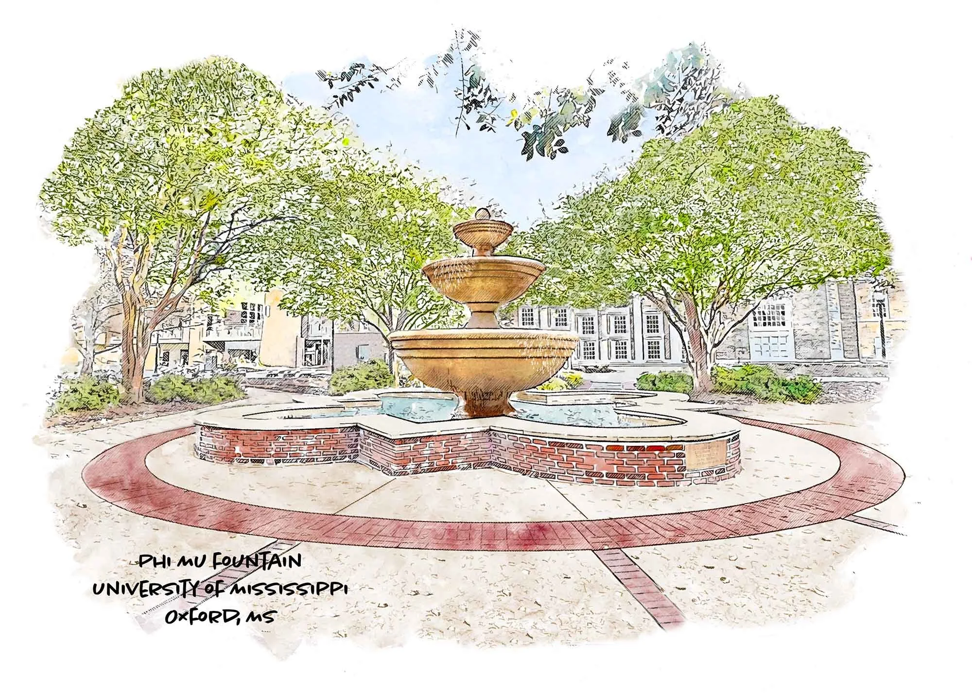 Phi Mu Fountain at Ole Miss Print.jpg